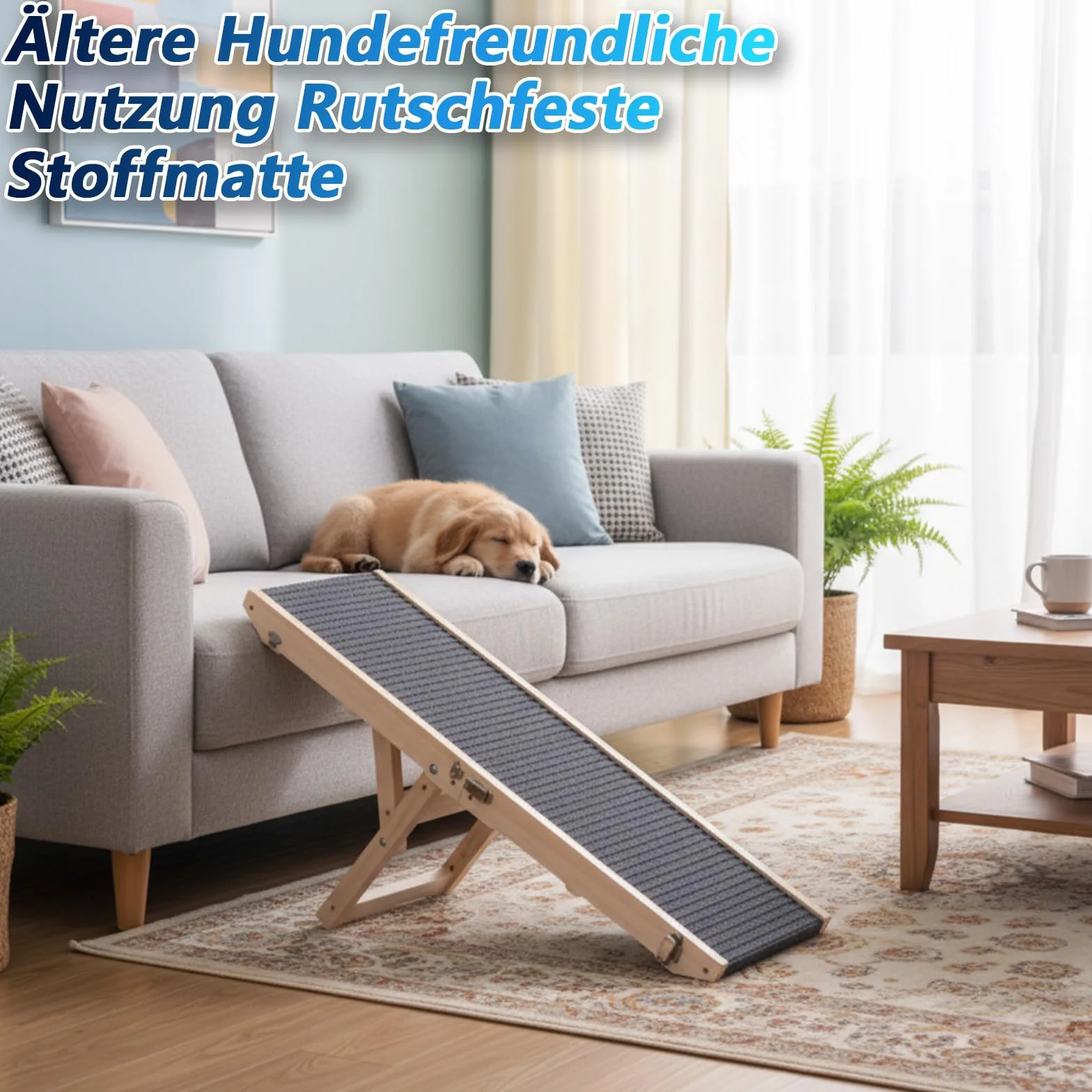 Rampe pour chien en bois, Escalier pour chien 4 marches Réglable de 24,5 cm à 45 cm, Rampe pour chien avec coussin antidérapant pour canapé, voiture, lit, Rampes pour chien pliables pour