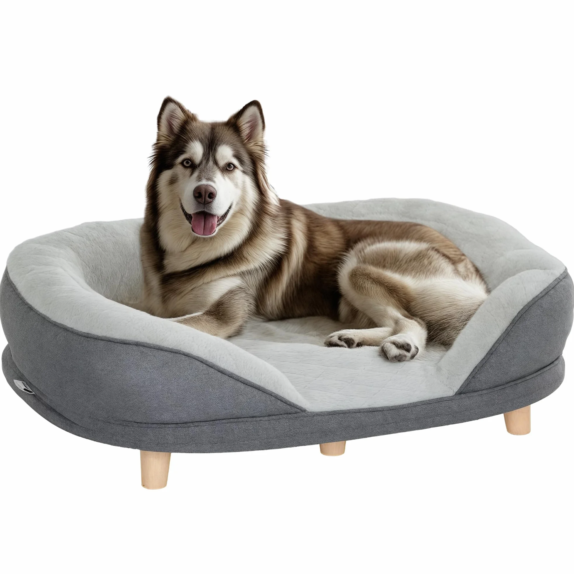 PawHut Canapé pour Chien Housse Lavable Dossier Pieds en Bois Gris 25 kg
