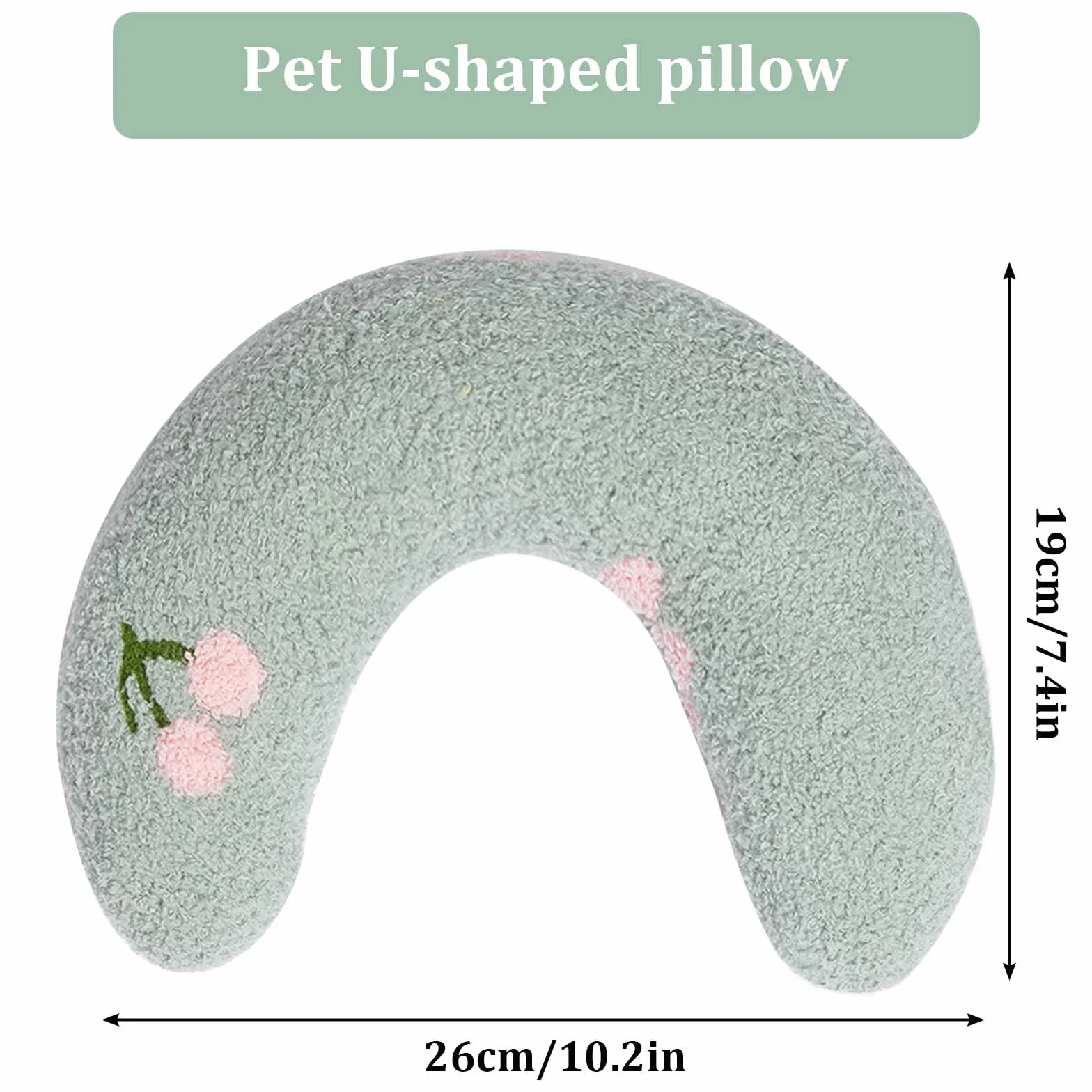 Oreiller pour Chiens Chats 27x17x6cm en Forme de U Protection Colonne Cervicale Doux Confortable Coussins Chat Chiot Vert