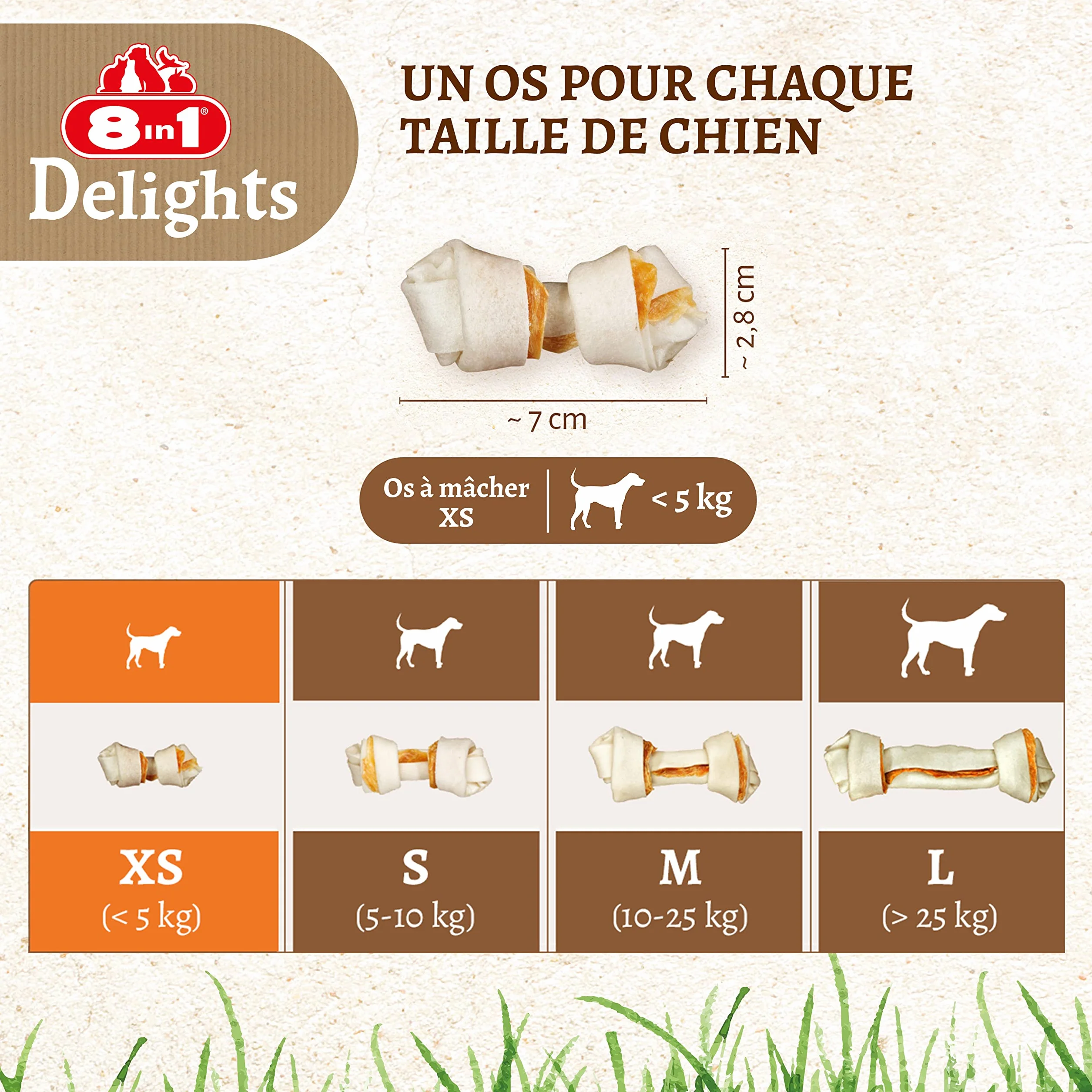 8in1 Delights XS Os à Mâcher garnis de poulet pour Chien de Petite Taille - 7 pièces