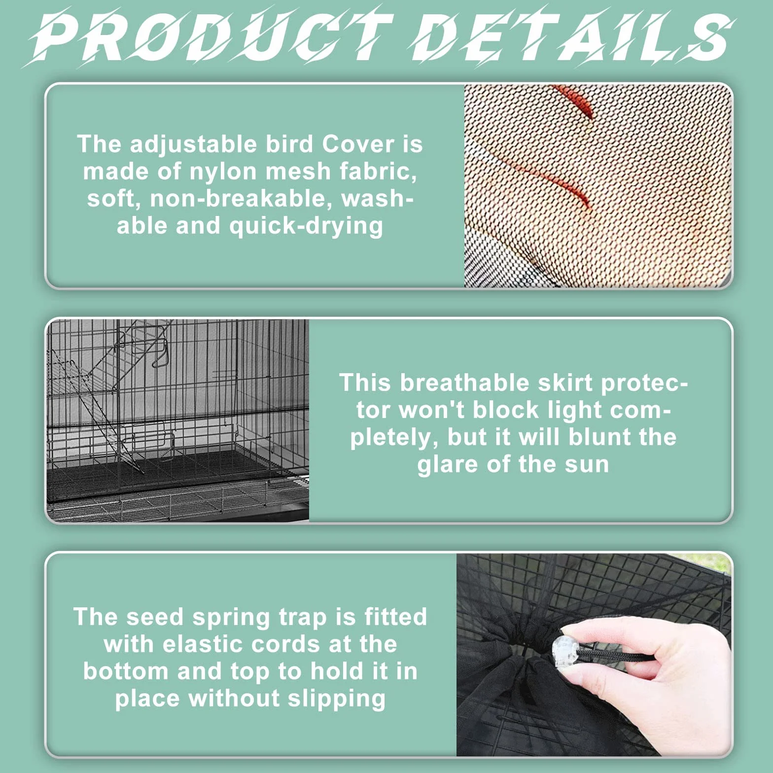 Housse de Cage à Oiseaux Extra Large 300cm Attrape-Graine Réglable Maille