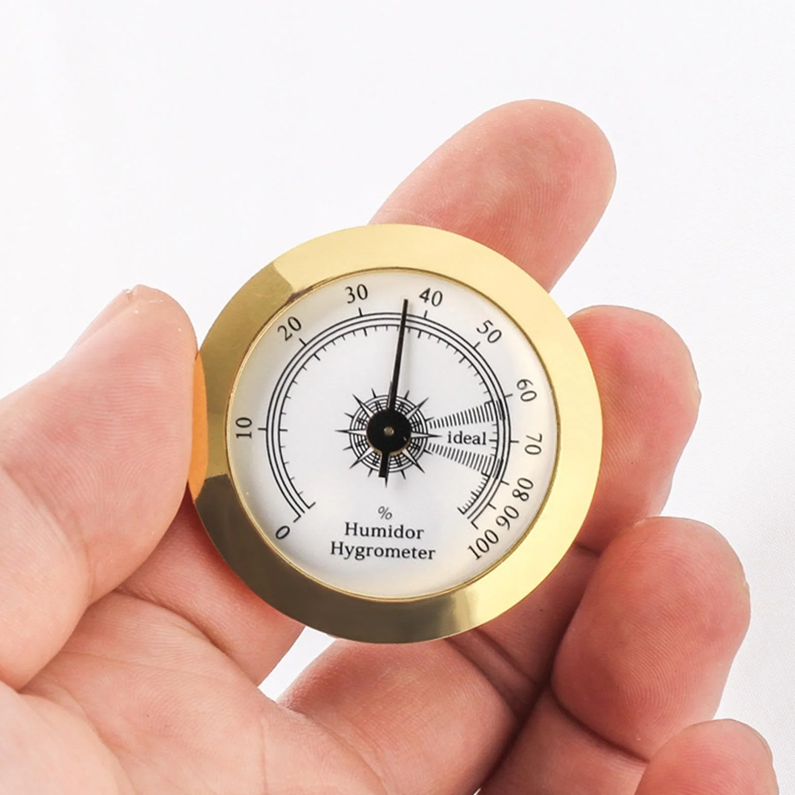 Hygromètre à cigares,Humidor hygromètre analogique en verre rond doré - Hygromètre rond pour cave à cigares Hygromètre rond mécanique Jauge d'humidité pour boîtes de conserve