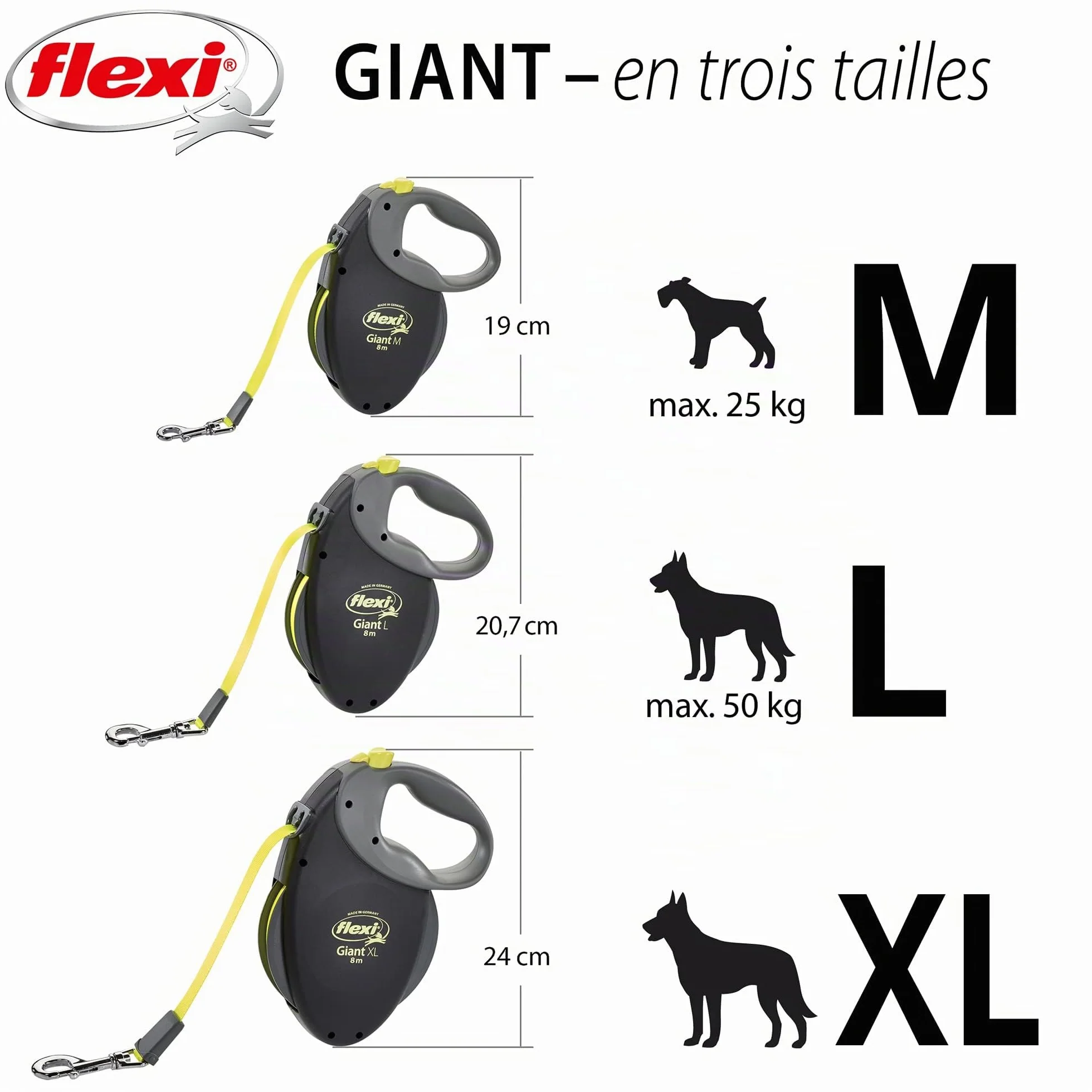 flexi® Giant Professional Laisse rétractable à sangle 10 m chiens jusqu'à 50 kg Noir jaune fluo