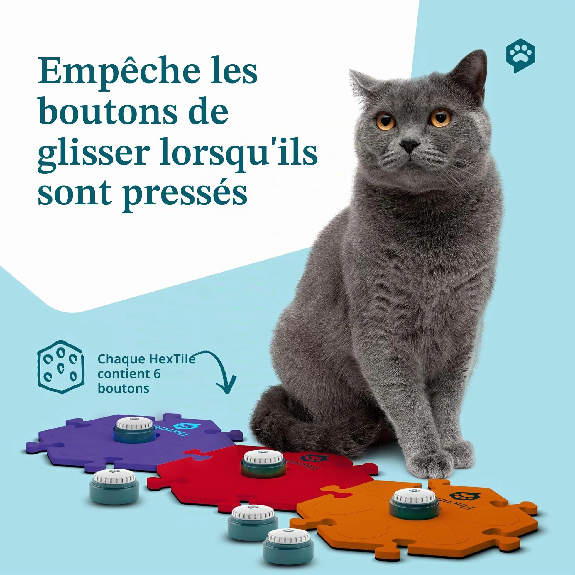 FluentPet Parlez ! Kit de démarrage avec Son Clair orienté vers Le Haut | 6 Boutons enregistrables + 3 HexTiles brevetés avec Piles pré-installées | Boutons de Communication pour Chien et Chat