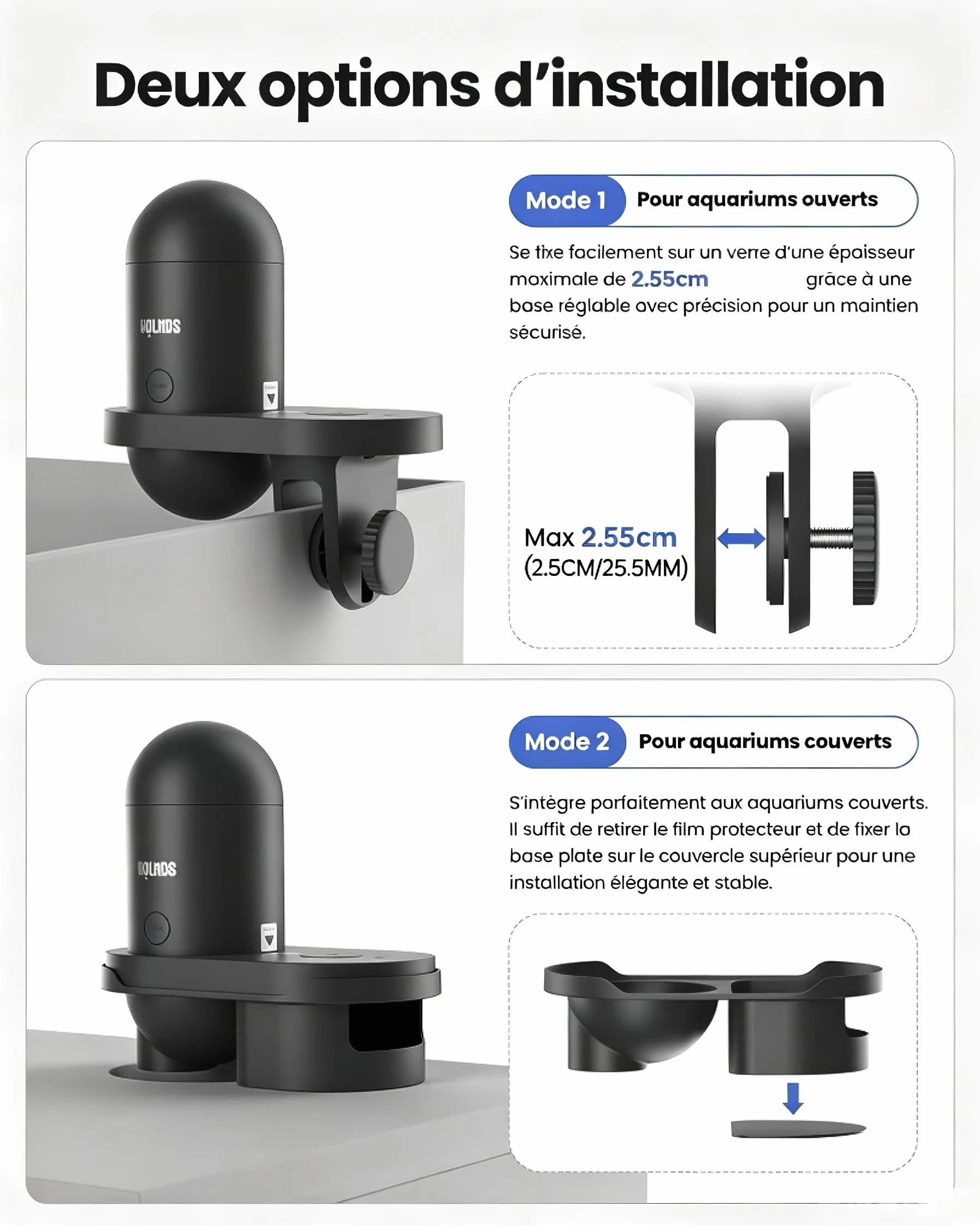Mangeoire pour Poissons Automatique WOLMDS avec Caméra 2.5K et WiFi/App, 230ml Étanche, Gris Foncé