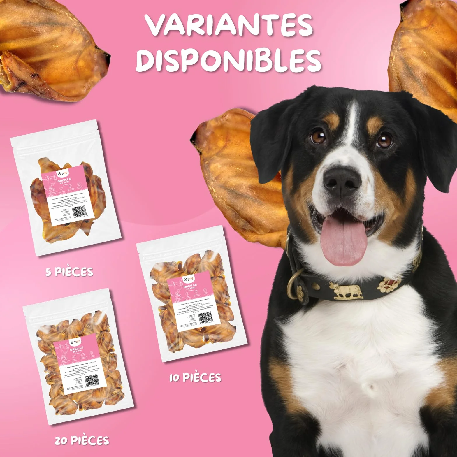Oreilles de Porc pour Chien – Friandises pour Chien – 100% Naturels sans conservateurs ni additifs – Hygiène Dentaire, Réduction du Stress – Source collagène et protéines – 10 Pièces