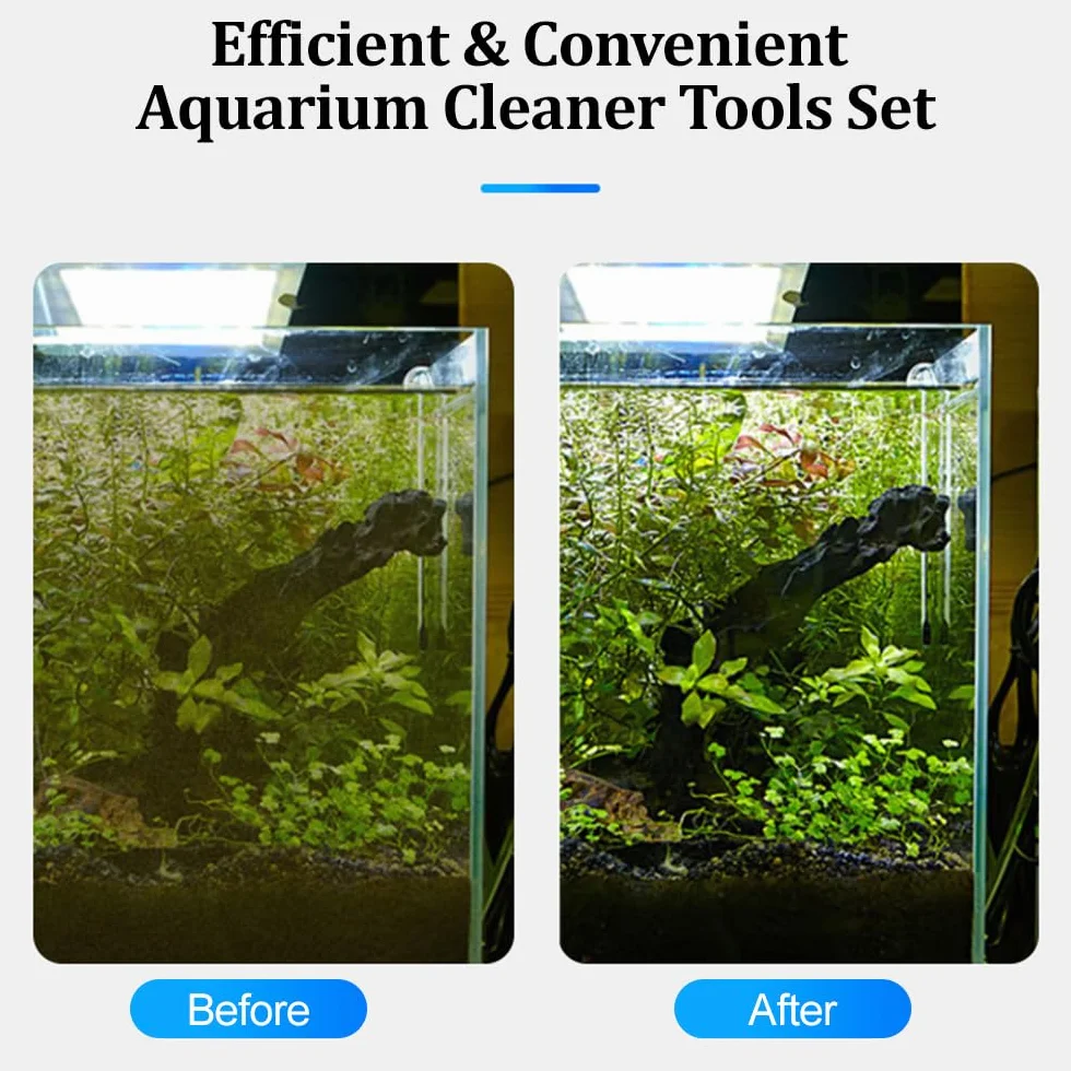 Kit de nettoyage pour aquarium 3 en 1 avec tige amovible 35,6 cm, grattoir à algues et brosse plate