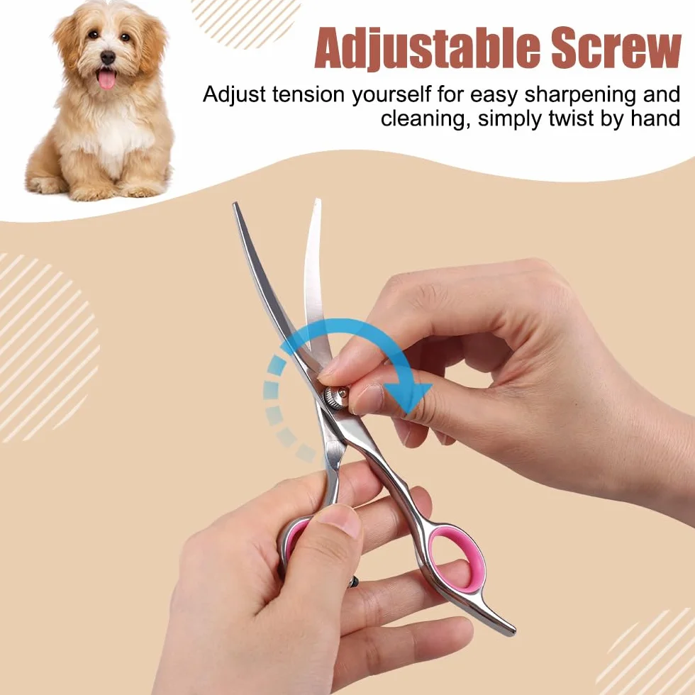 Ciseaux Coiffure de Chien, Ciseaux de Toilettage en Acier Inoxydable Lame Gromming Courbé pour Chiens Animaux de Compagnie