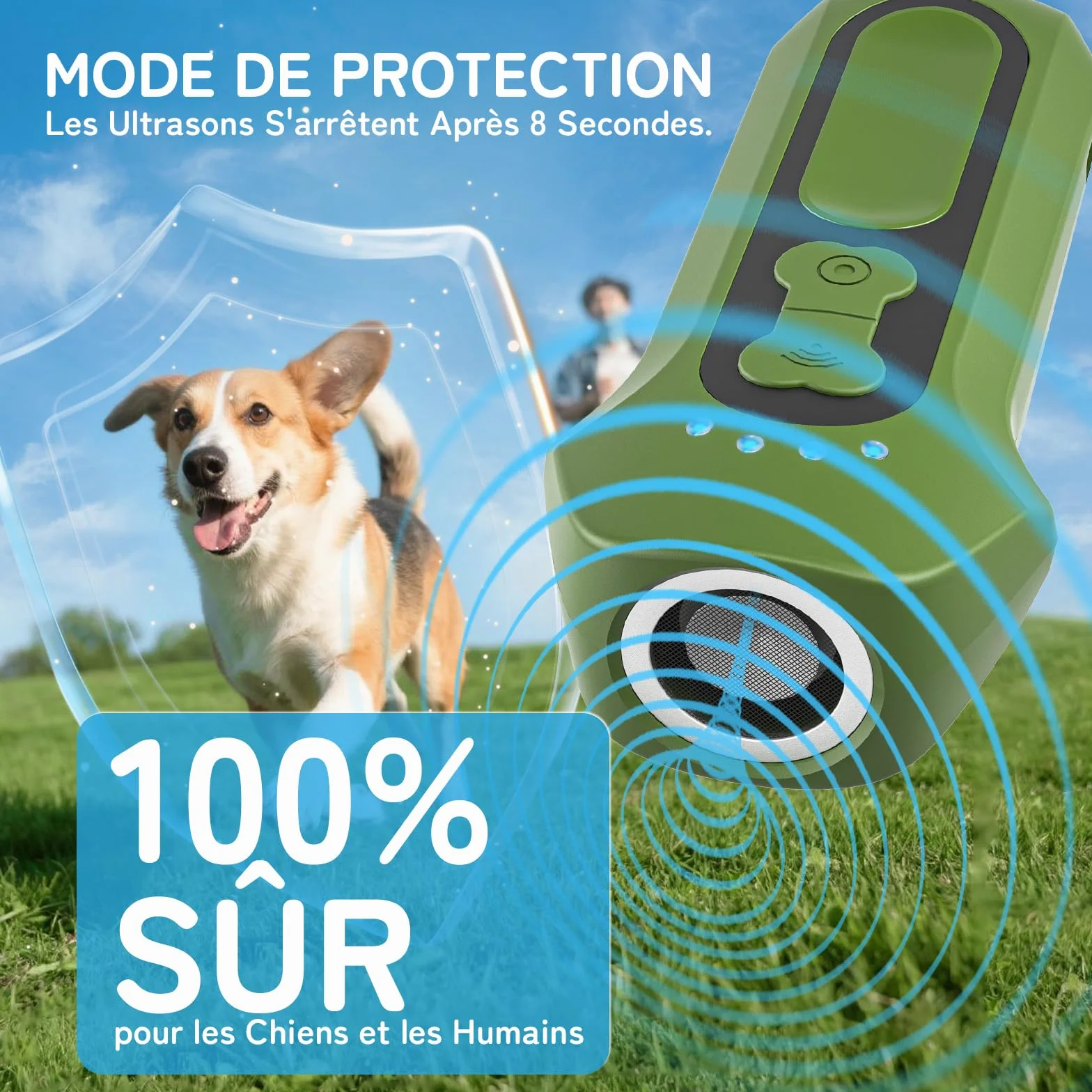 Dispositif Anti Aboiement Chien Ultrasons Portable, Contrôle Aboiements 15m