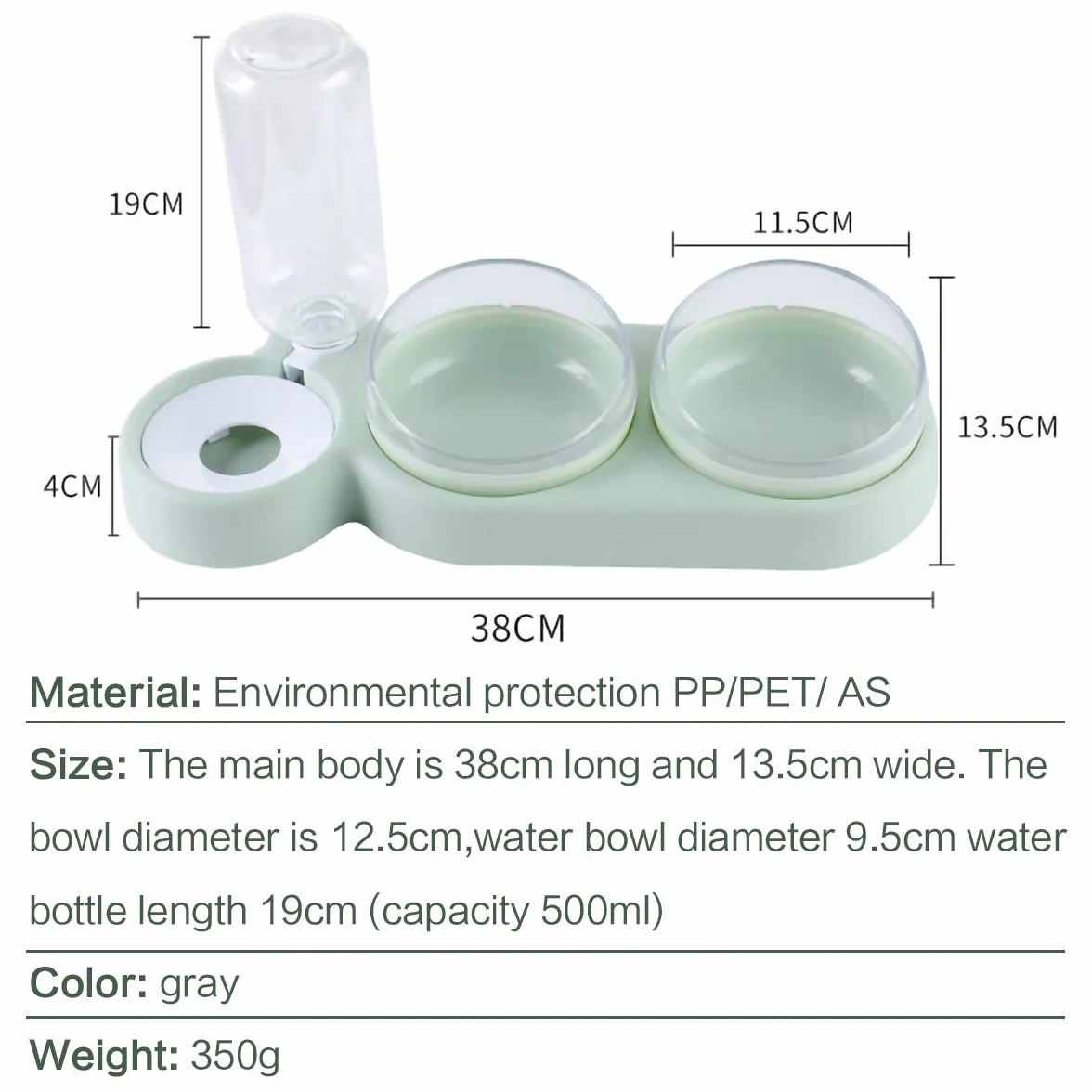 Double Gamelle Chat Surélevée Inclinable 15° Bol Anti-Vomissements 3-en-1 Stockage d'Eau Automatique Vert