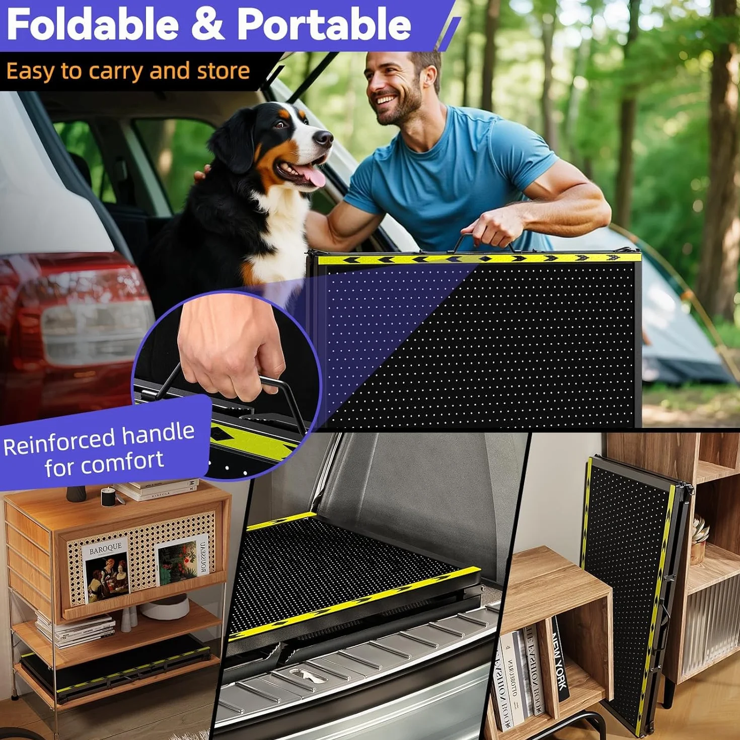 Rampe pour chien de 170,7 cm de long et 50,8 cm de large pour voiture – Rampe portable extra large pour chiens de taille moyenne et grande avec surface de tapis antidérapante, escalier pour voiture
