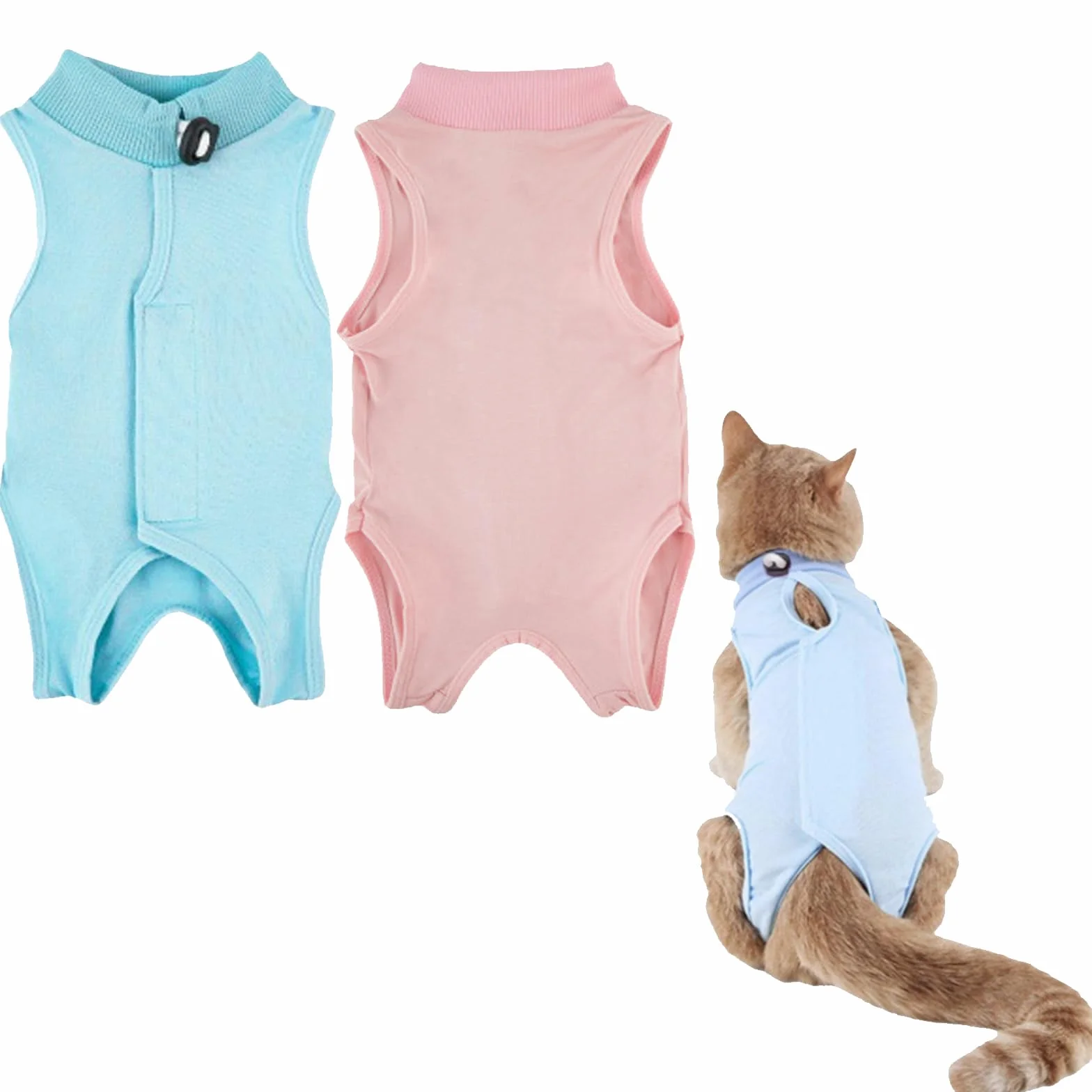 Gilet de Récupération pour Chat Anti Léchage Post-Opératoire, Stérilisation, Protection Post-Chirurgie - Rose + Bleu (M)