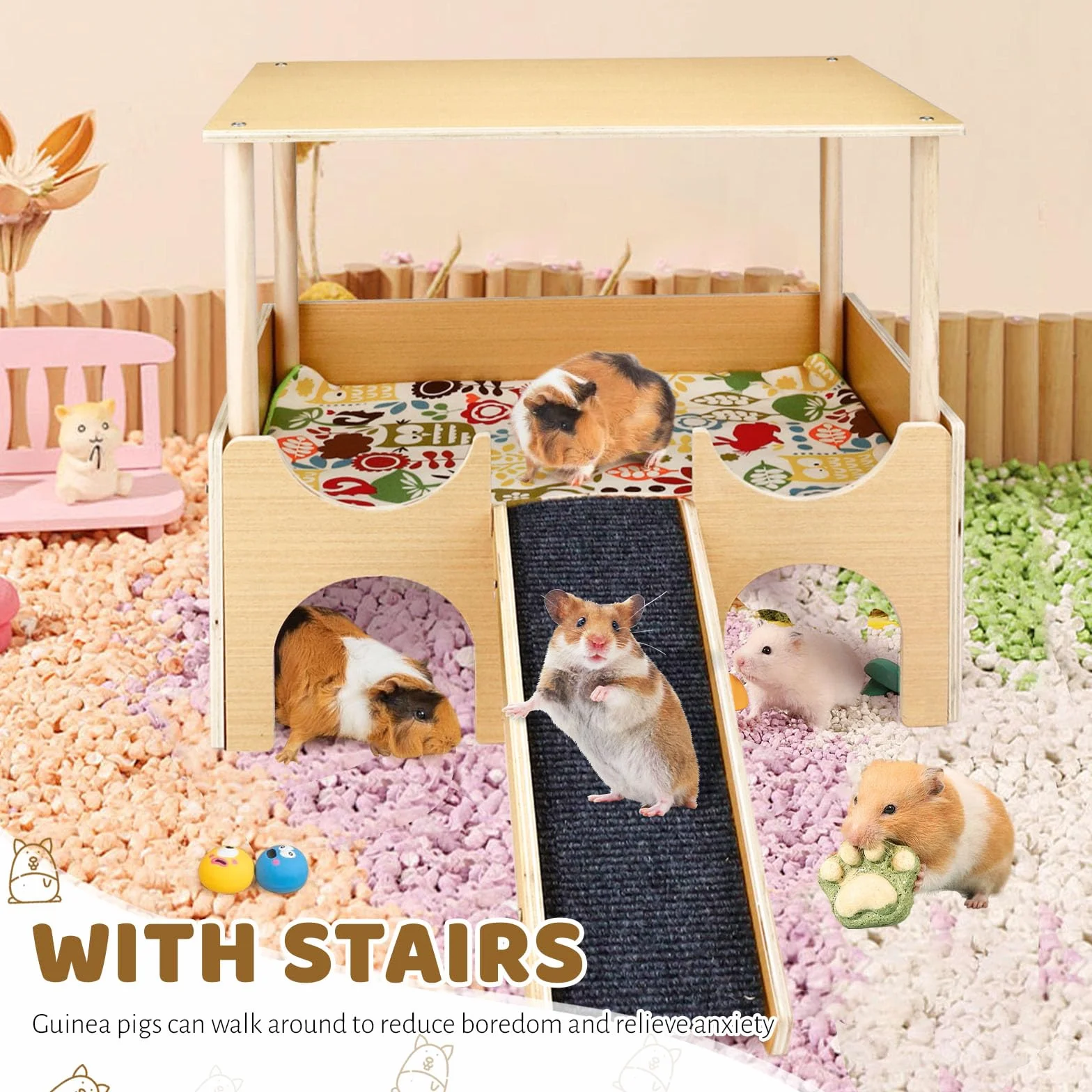 Maison pour cochon d'Inde, cachette pour hamster, lapin, jouets pour cochons d'Inde, accessoires pour cochons d'Inde, maisons et habitats pour petits animaux (bois)