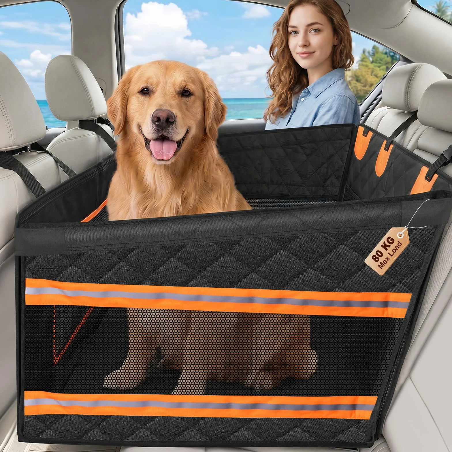 XBEN Siège Auto Chien Extra Stable 50% Espace Panier Voiture avec Fenêtres Filet Transport Arrière 68 KG