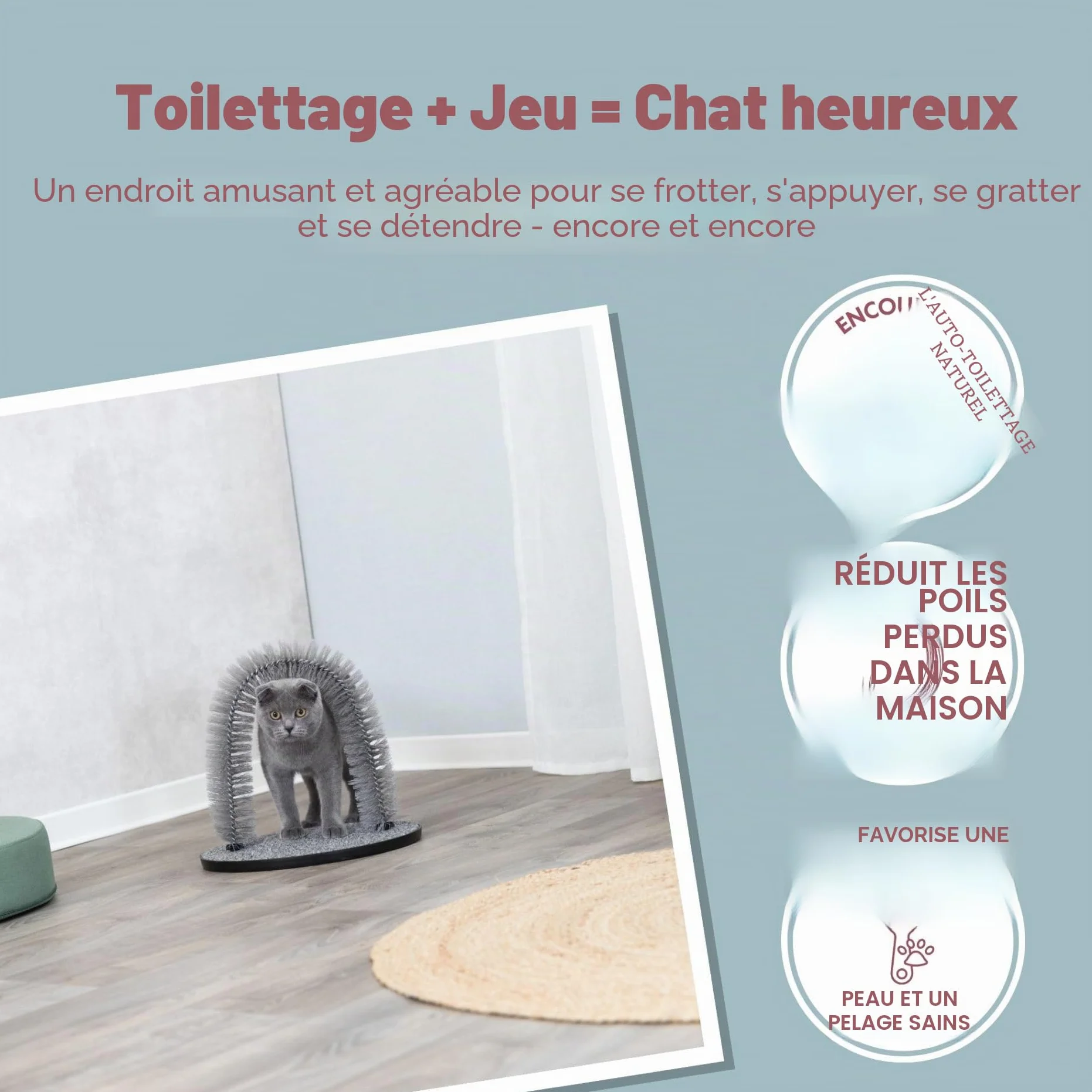 Trixie Jeu Chat Arc Massage Soin Poil 36 x 33 cm Gris
