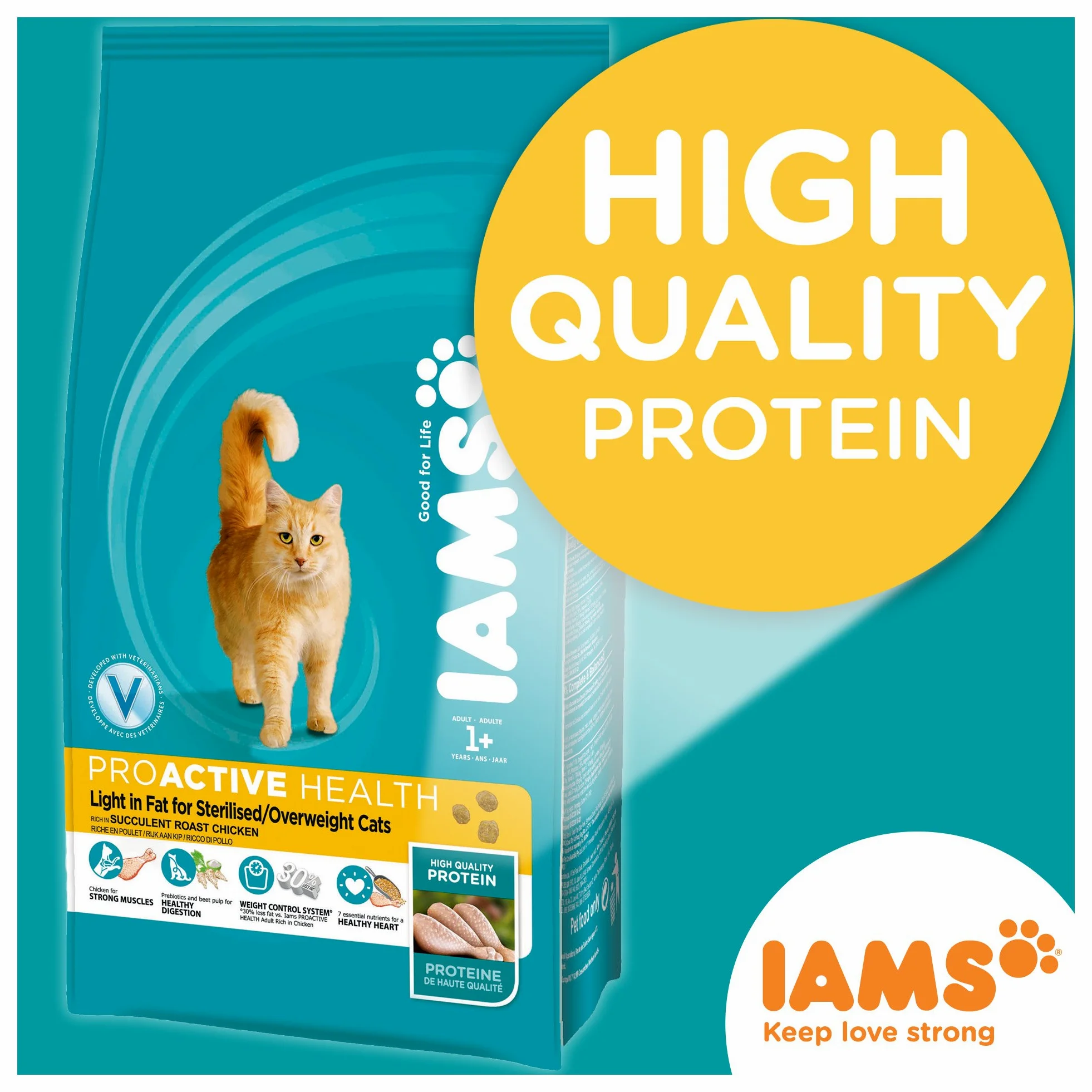 IAMS Proactive Health Croquettes complètes et équilibrées avec Poulet pour Chat stérilisé et surpoids 10 kg