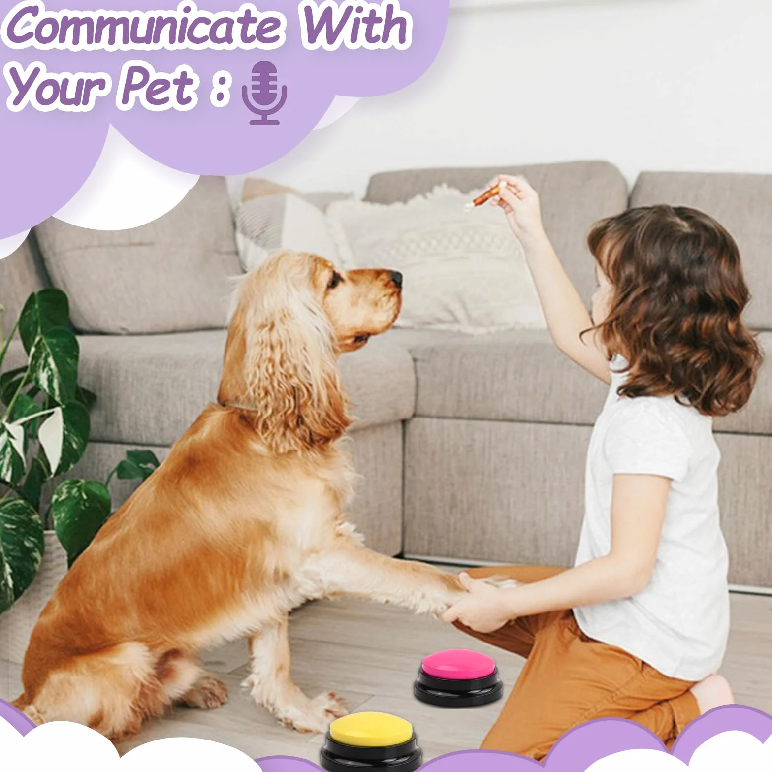 5 Pièces Chien Entraînement Boutons, Animaux Compagnie Communication Boutons, Enregistrable Boutons de Réponse Parlant, Dressage Buzzer pour Chien Chiots et Chat