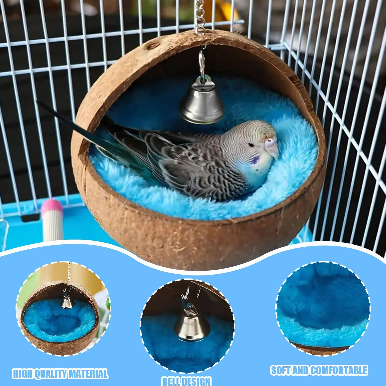 Nid d'oiseau en coquille de noix de coco naturelle pour perroquet, nichoir suspendu 1 pièce