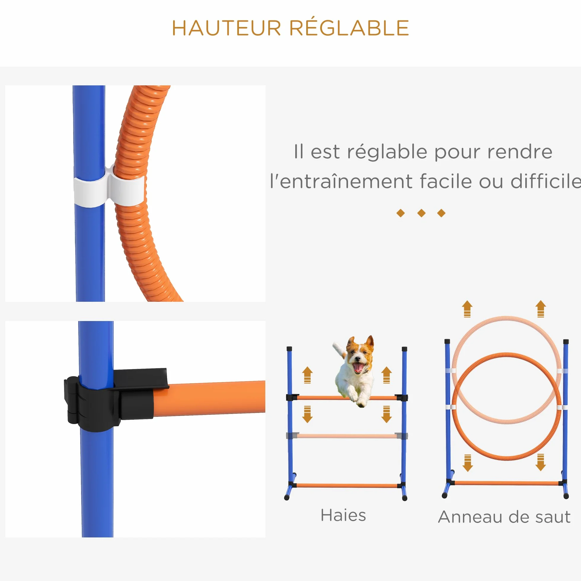 PawHut Kit d'agilité pour Chien 4 pièces avec Slalom, Anneau de Saut, Haies