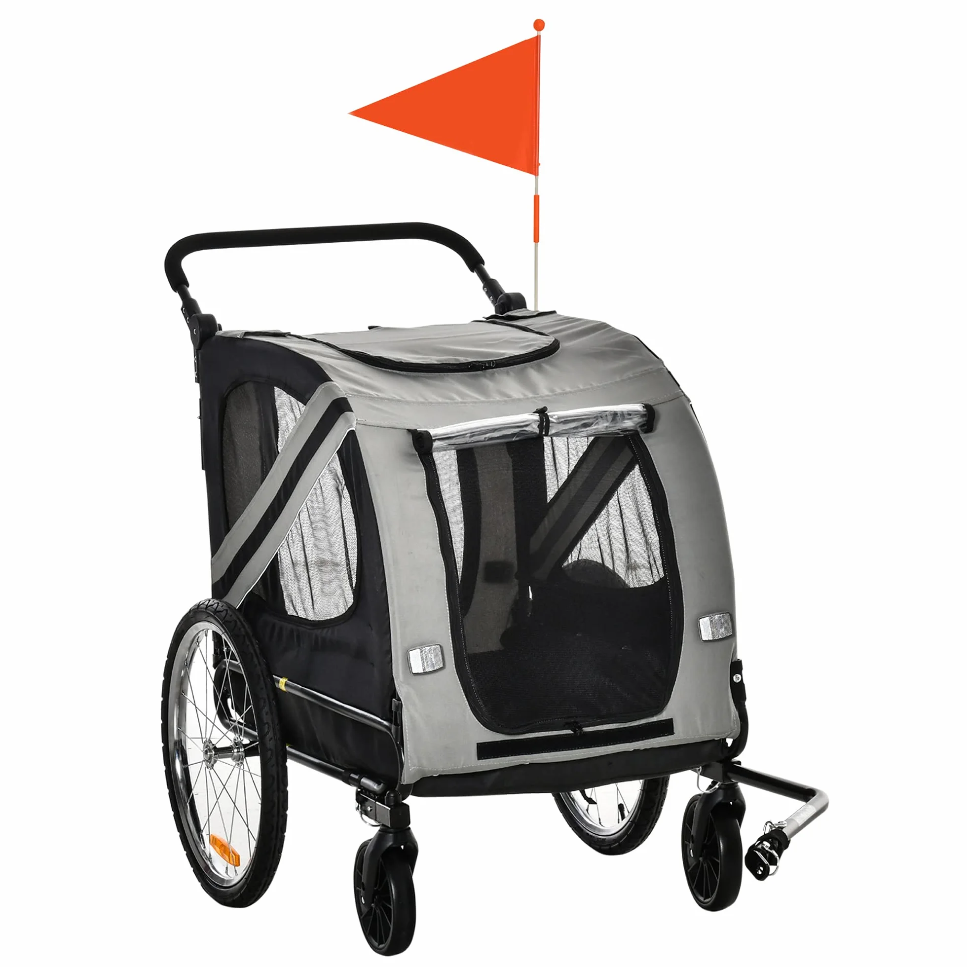 PawHut Remorque à vélo pour Chien Convertible Jogger 2 en 1 avec Drapeau réflecteurs