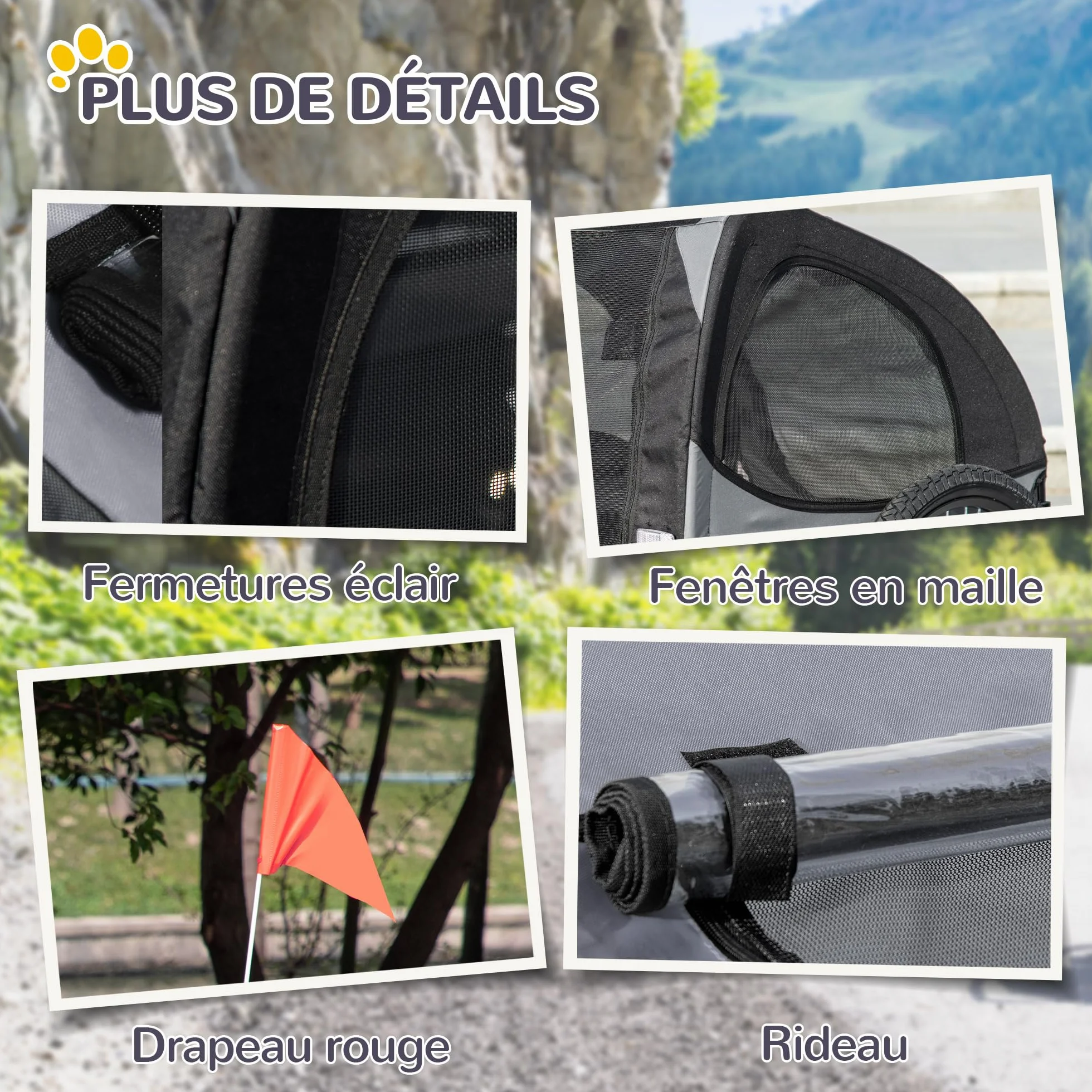 PawHut Remorque vélo Chien avec pneus 20 Pouces - Chariot pour Chien Moyen avec Structure en Acier et Mailles renforcées - Transport Animaux pour VTT et Balade extérieur