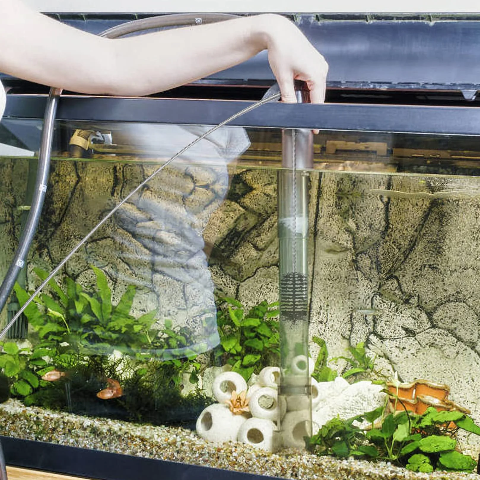 Brosse de Nettoyage pour Aquarium 4 Pièces, Brosse à Tuyau Double Extrémité et Tête Unique