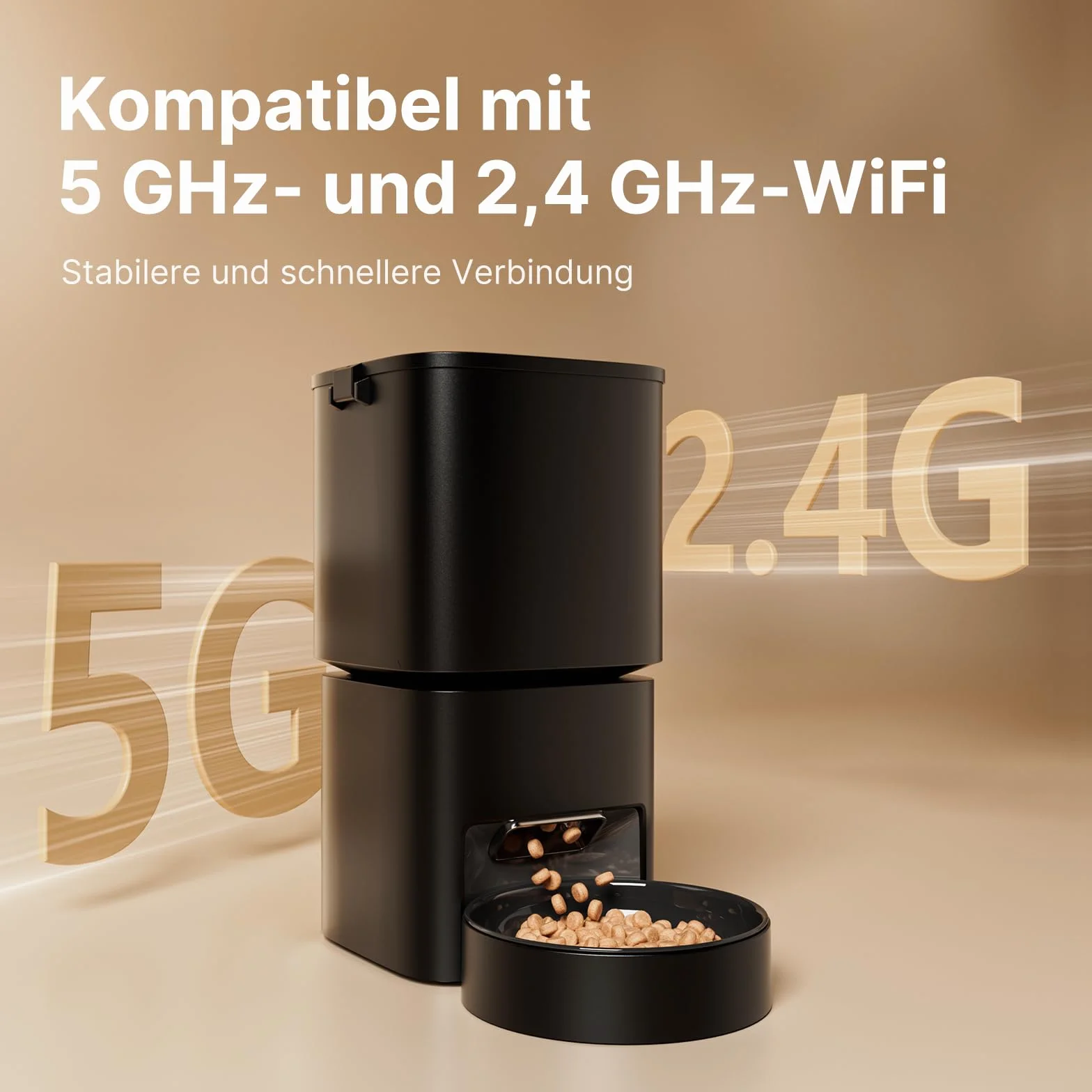 Distributeur Croquettes Chat Automatique WiFi 5G 2.4G 5 L Contrôle App 10 Repas/Jour Noir