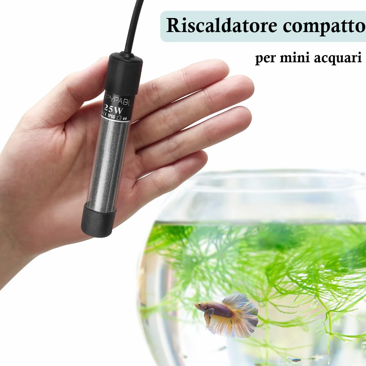Mini Chauffage pour Aquarium, 25W 50W 100W Petit Chauffage Submersible pour Aquarium avec Contrôleur Externe pour Bassins à Poissons et Tortues de 3 à 100L (25W pour 3 à 20L)