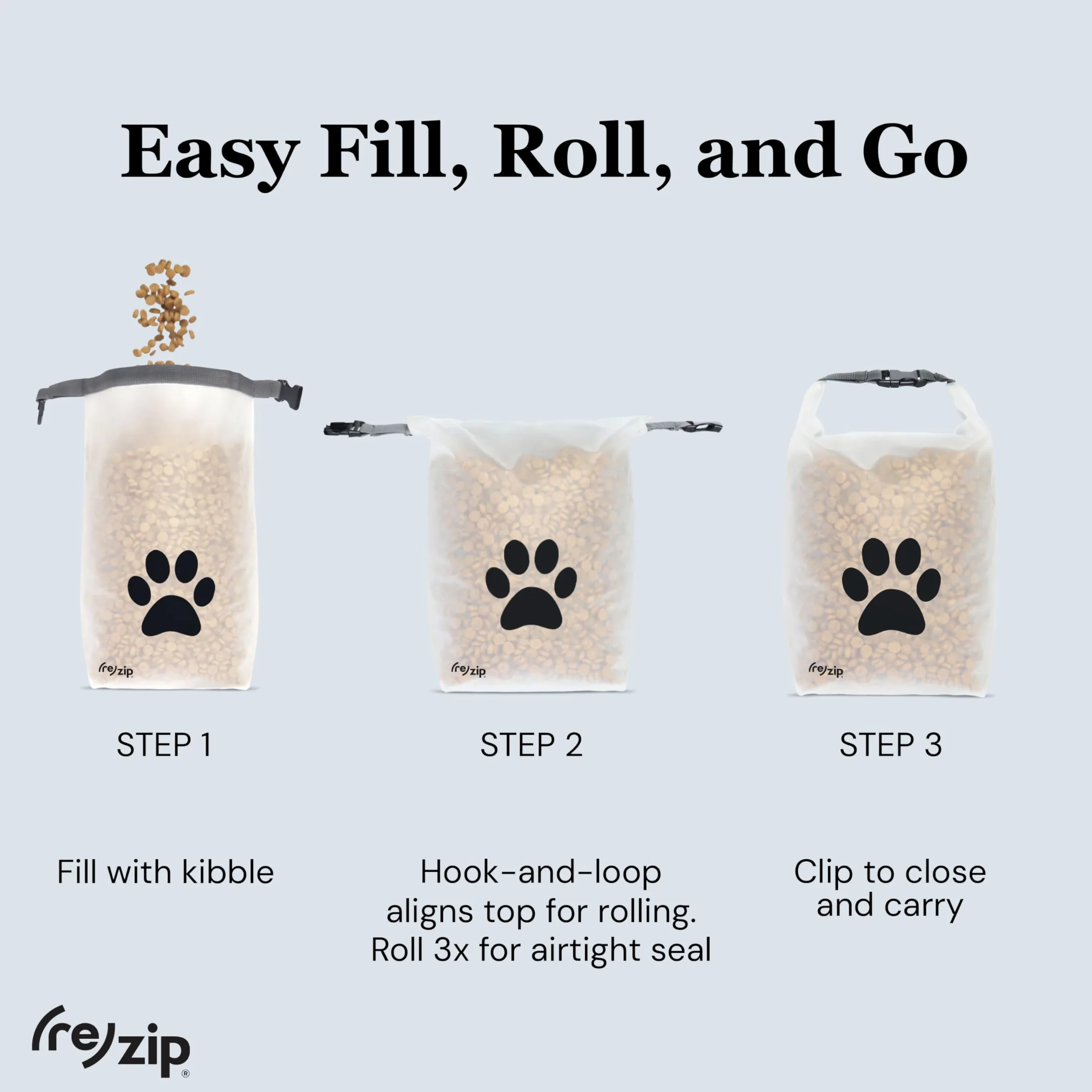 (re)zip Sac de rangement pour nourriture pour animaux domestiques (14 tasses) | Sans BPA, qualité alimentaire, sans danger pour les animaux | Garde les croquettes fraîches pour le camping, la planche