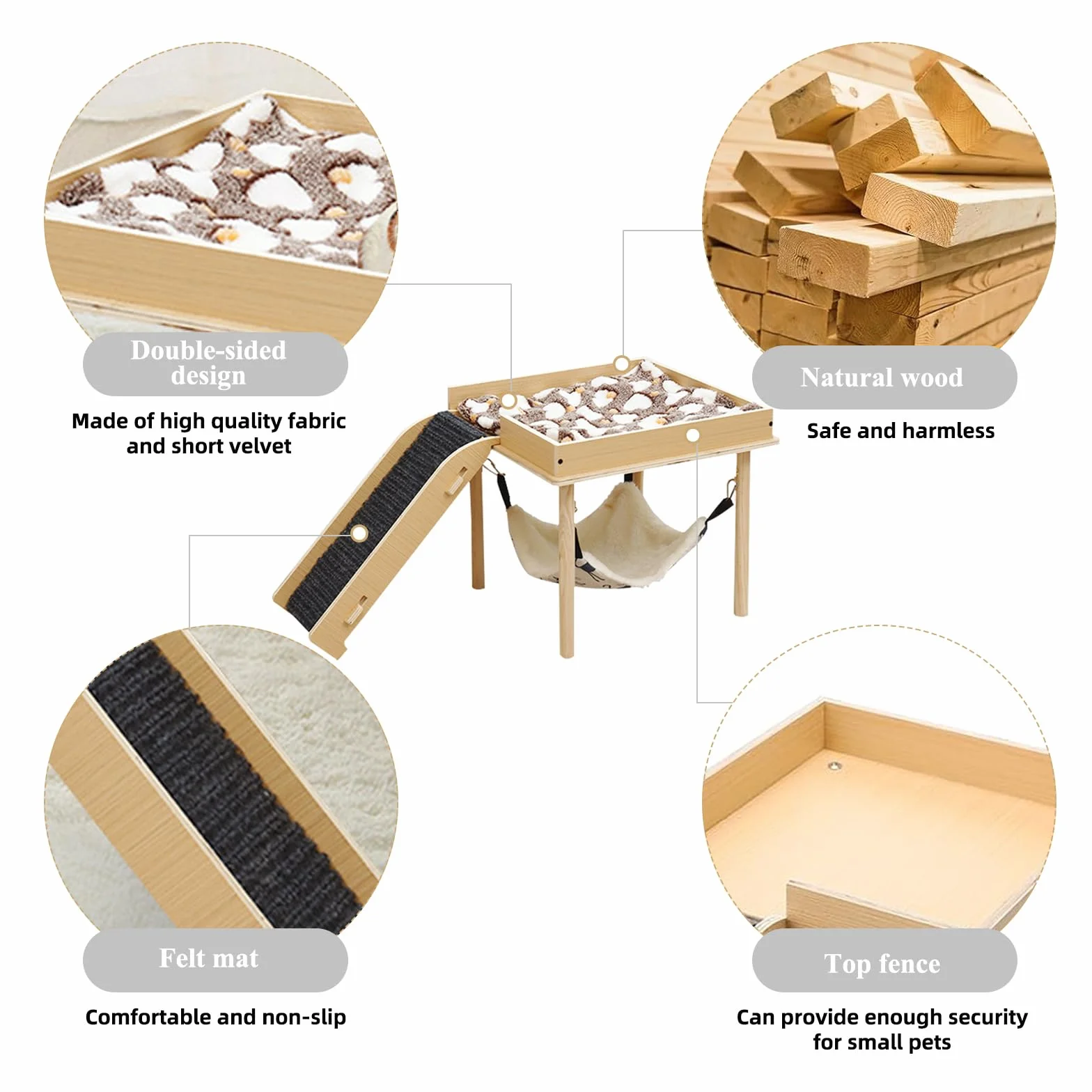 Hamac pour cochons d'Inde et hamsters avec support en bois - Pour rats, chinchillas, lapins, furets