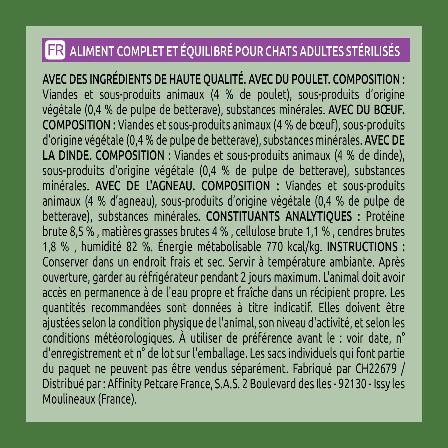 ULTIMA sachet repas Chat Stérilisé Poulet, Dinde, Bœuf & Agneau - 12 Multipacks x 4x85 g