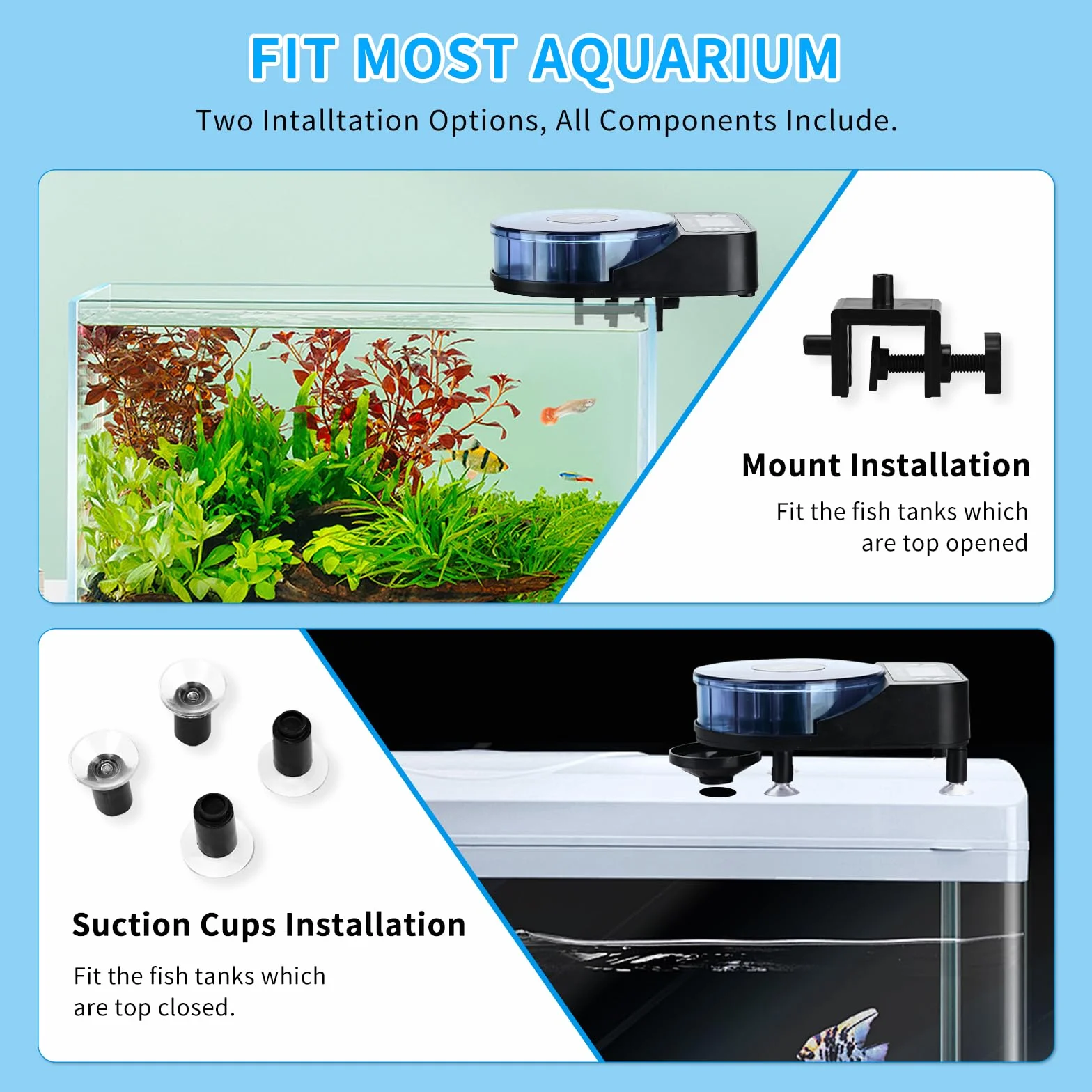 Podazz Distributeur Automatique de Nourriture pour Poissons pour Aquarium avec Minuterie Rechargeable et Affichage LCD - 15 Flux d'alimentation