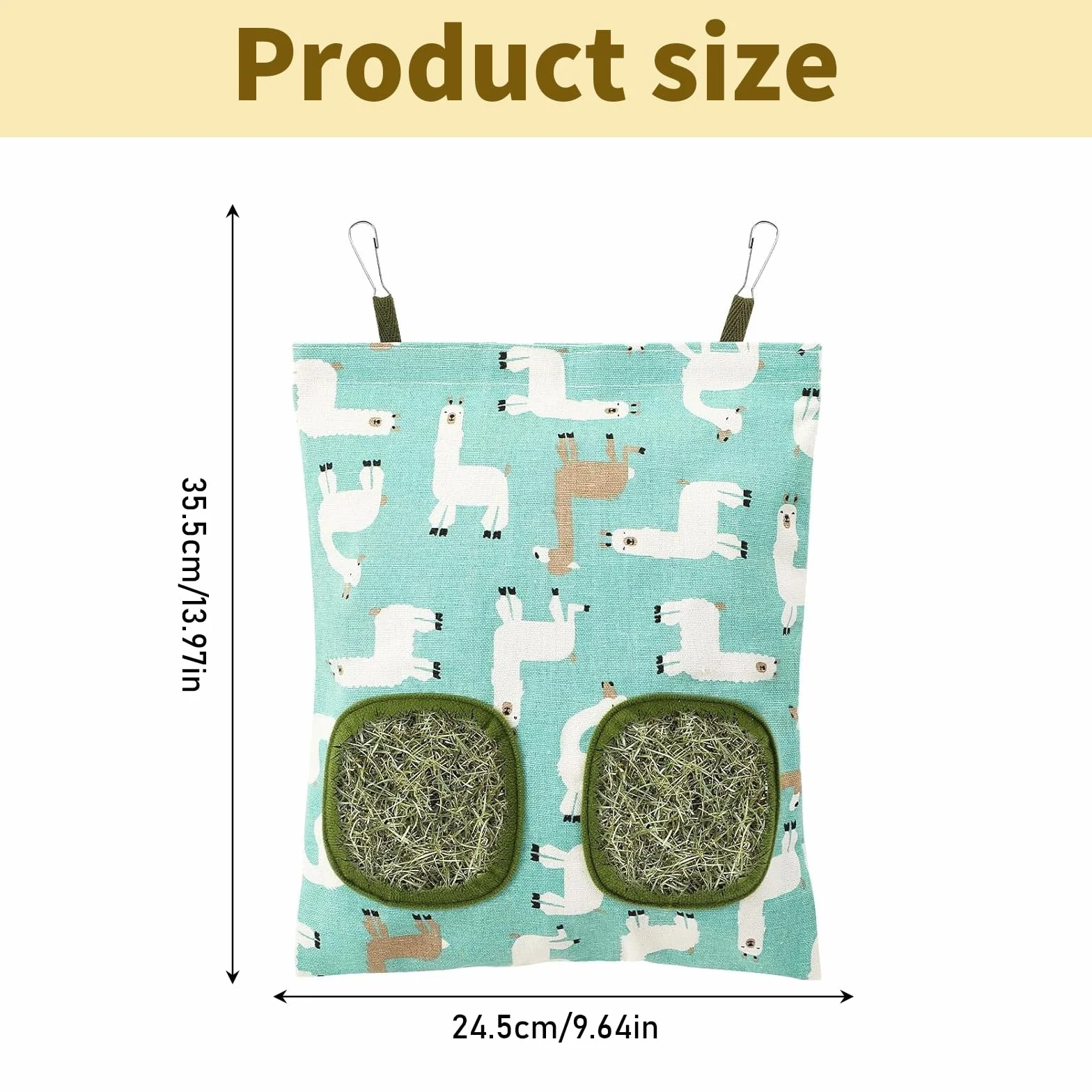 Sac à Foin Lapin Ratelier Suspendu Coton Lin 35.5x24.5 cm avec 2 Trous pour Cochon d'Inde Chinchilla Hamster