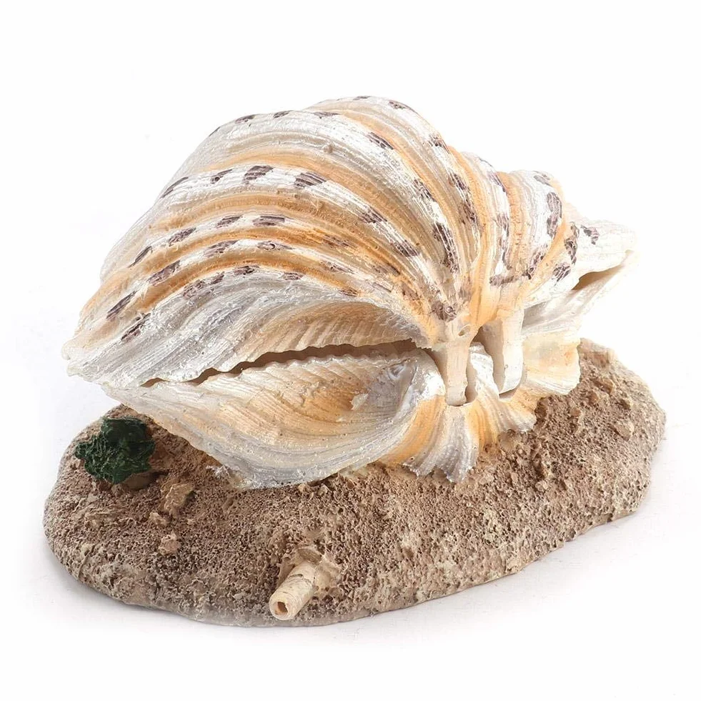 Ornement de Coquille d'Aquarium en Résine avec Barboteur Perle et Récif Corail pour Décoration de Réservoir de Poisson