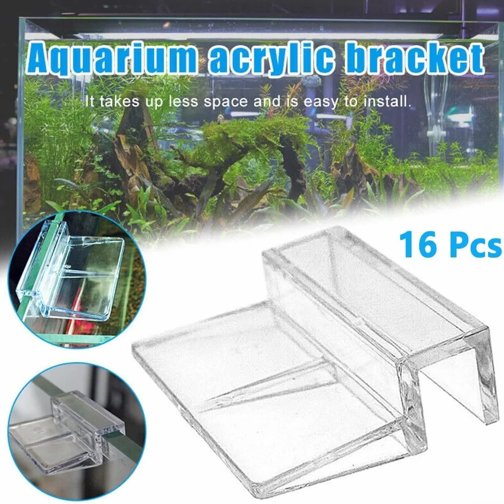 SPORTARC Lot de 16 clips de couvercle en verre pour aquarium, supports acrylique transparent 10 mm
