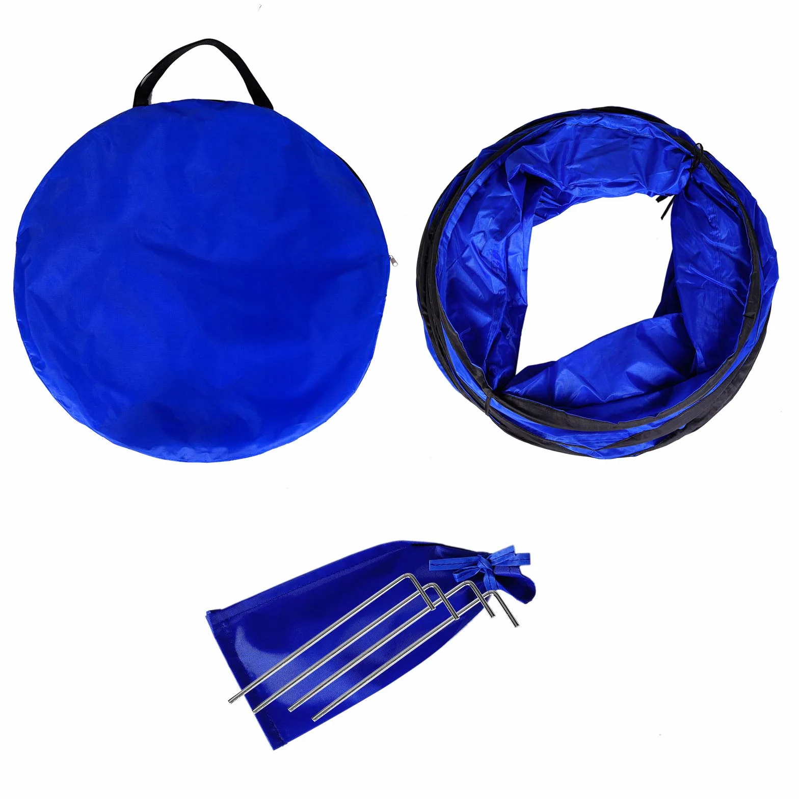 Lionto Tunnel d’extérieur Robuste pour Chiens 200x40 cm Pliable avec Piquets Sac de Transport Bleu