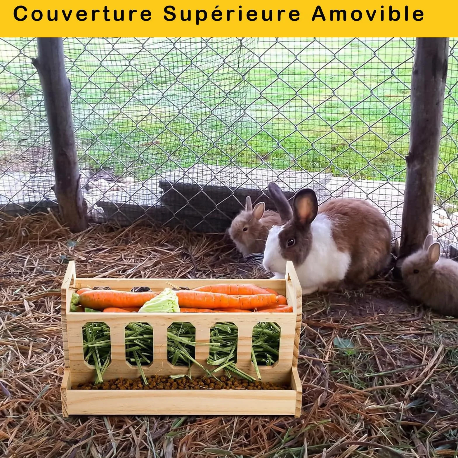 Râtelier à Foin pour Rongeurs, Distributeur en Bois Naturel Non Traité 30x22x18 cm pour Lapins et Cochons d'Inde