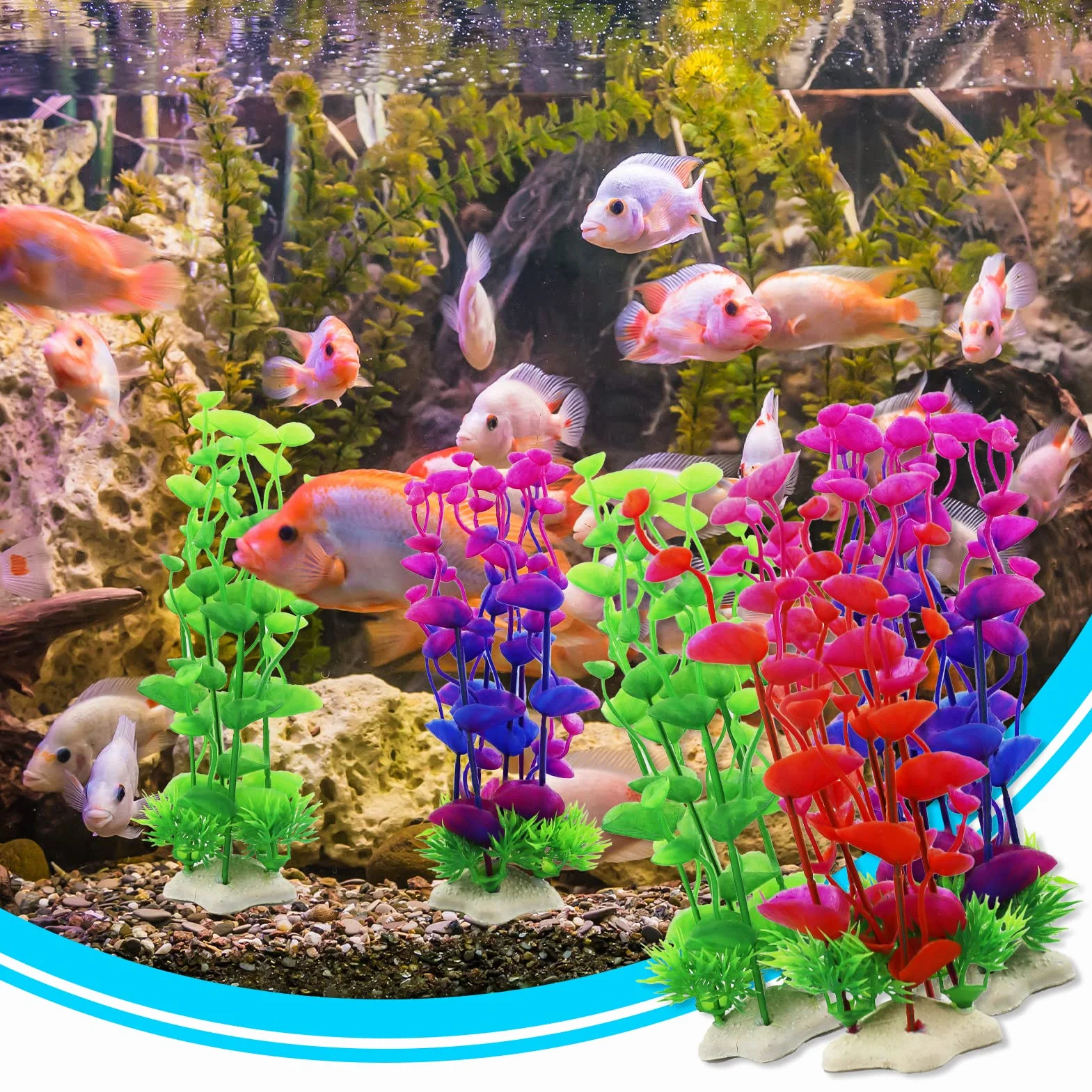 Lot de 3 plantes artificielles pour aquarium, plantes décoratives en plastique, plantes aquatiques pour poissons – 3 couleurs