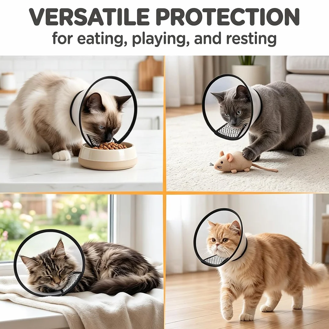 Collerette Chat Cône Plastique Protecteur Anti-Morsure Taille 18-22Cm Noir Et Blanc