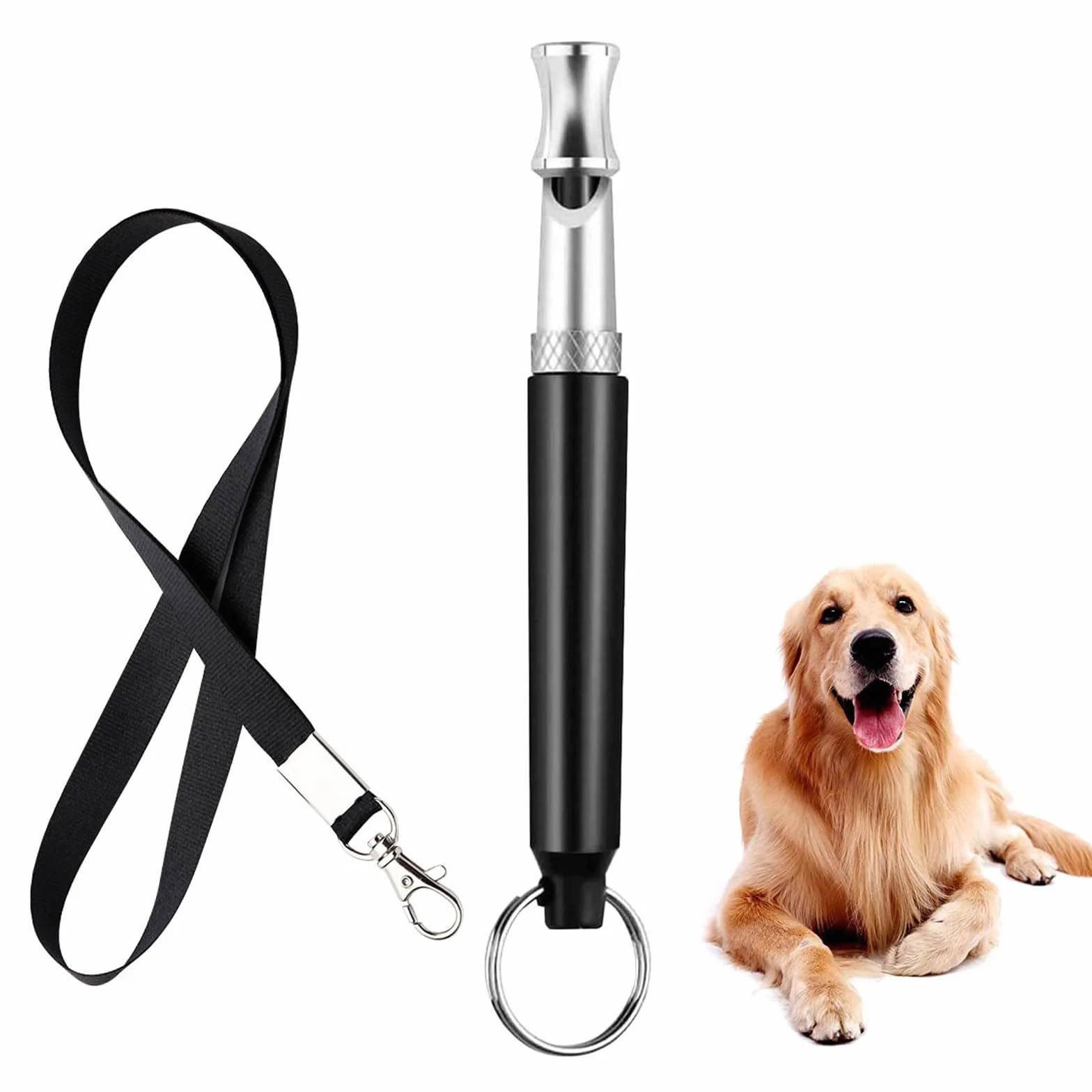 Sifflet pour chien à haute fréquence silencieux - Accessoire anti-aboiement ultrasonique avec cordon - Noir
