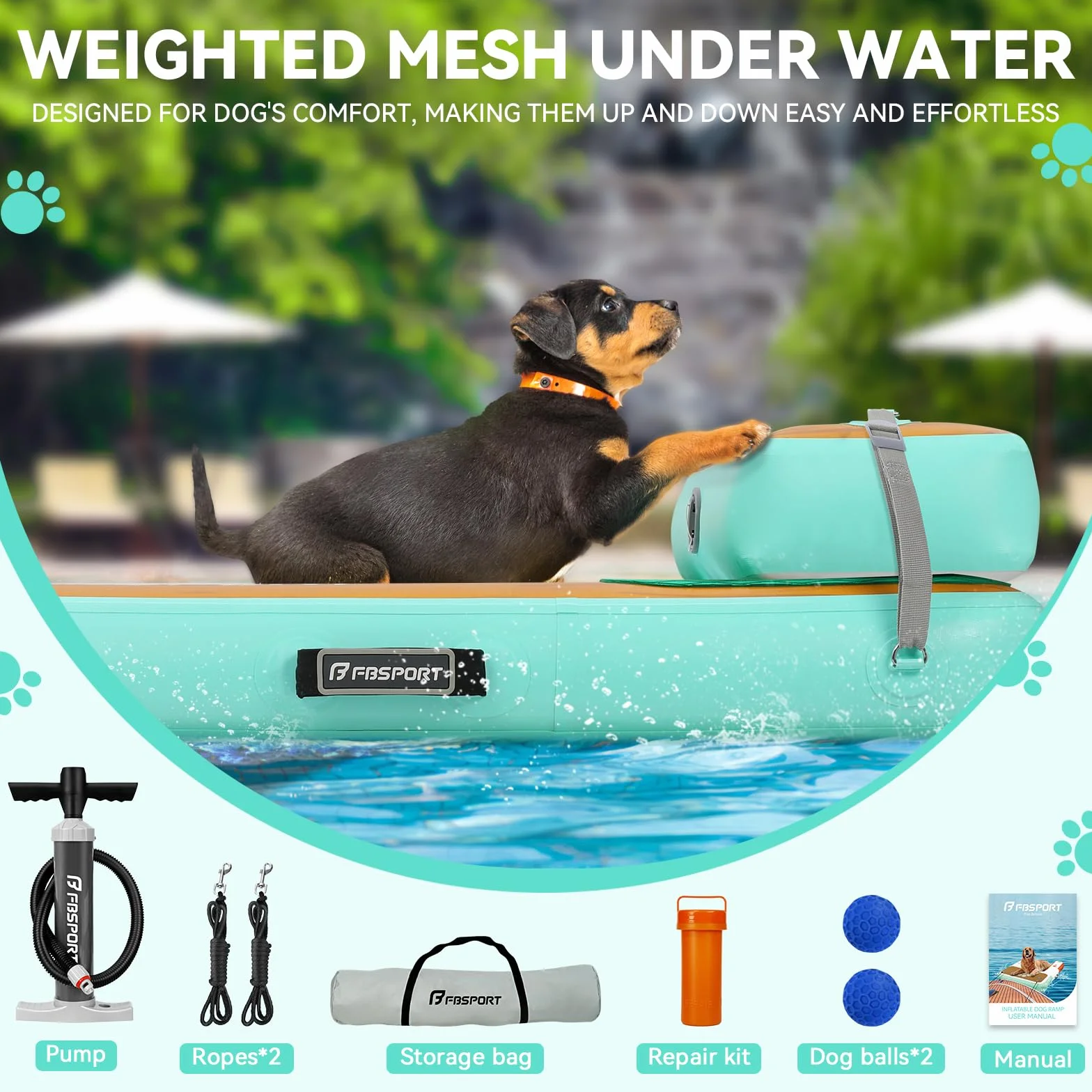 Rampe d'accès à l'eau Gonflable pour Chien, échelle Flottante Piscine Bateau Lac, antidérapante EVA jusqu'à 100 kg
