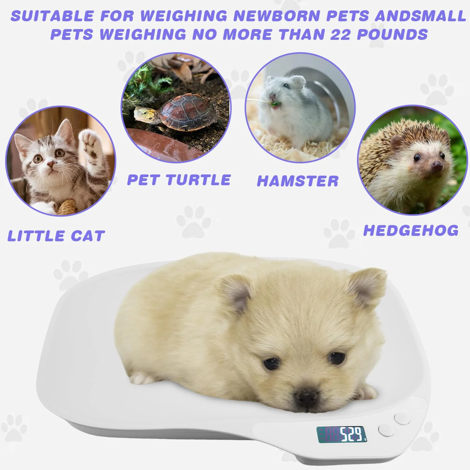 Balance numérique pour animaux de compagnie 15 kg (± 1 g) LCD 4 modes kg/oz/lb/ml 36 x 26 cm
