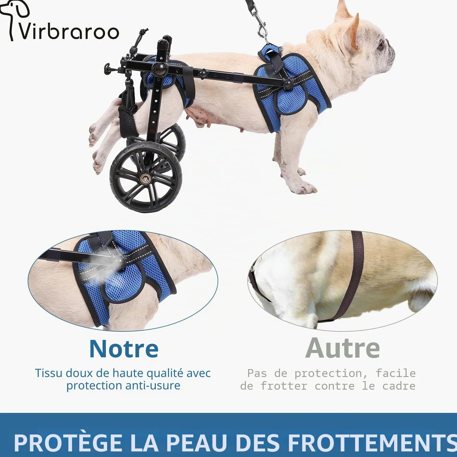 Fauteuil roulant Pvirbravoo Dlm-01 - Pneus tout-terrain améliorés pour petit chien - Fauteuil roulant réglable pour chien - Design de sécurité réfléchissant pour pattes arrière handicapées ou blessées
