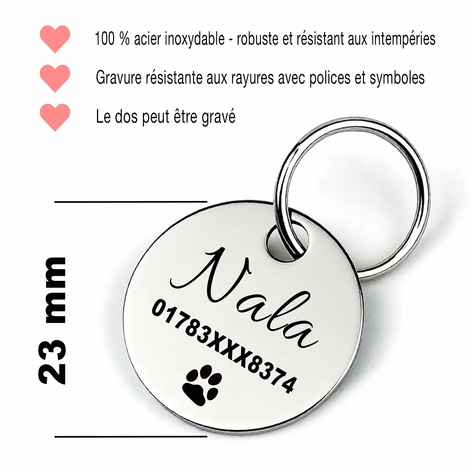 Médaille d’identification personnalisée pour chien en acier inoxydable avec gravure du nom, numéro de téléphone, adresse et date – pour Noël et anniversaire