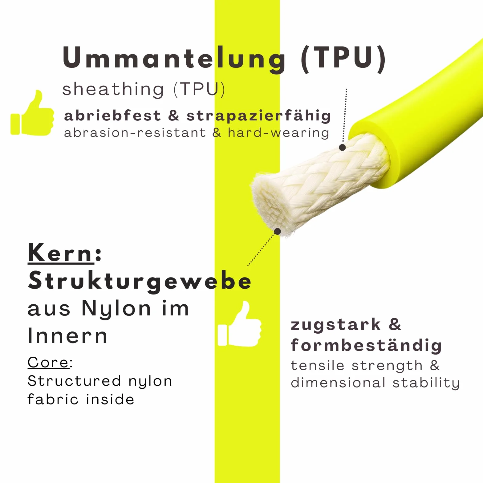 Laisse pour chien de 15 m - Étanche - Ronde - Sans boucle - Laisse d'entraînement sûre - Jaune fluo - Jusqu'à 35 kg