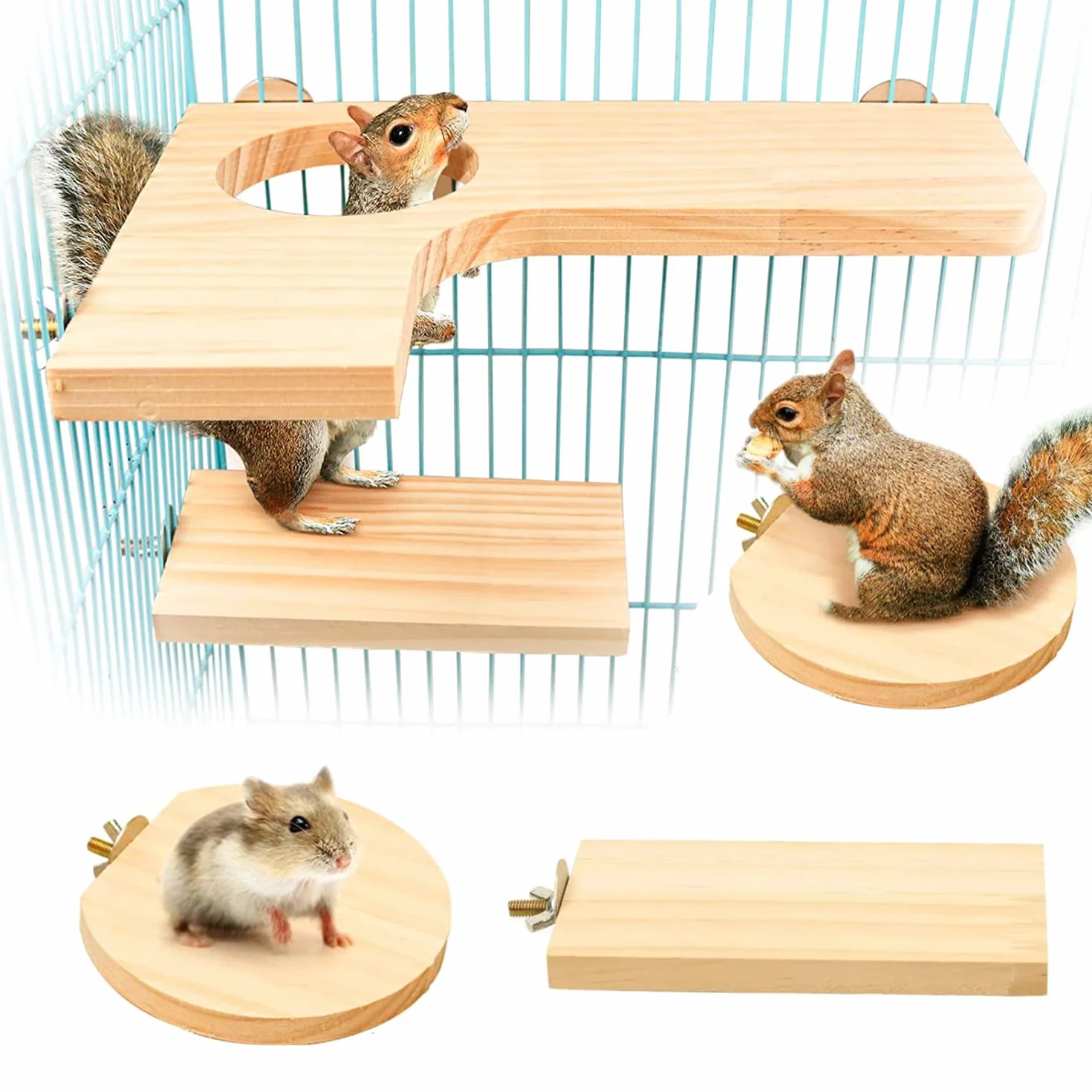 Lot de 5 Planches à Ressort pour Hamster Chinchilla Plate-Forme pour Écureuil Oiseau écureui Planeur de Sucre Planche de Support en Bois pour Petits Animaux(L)