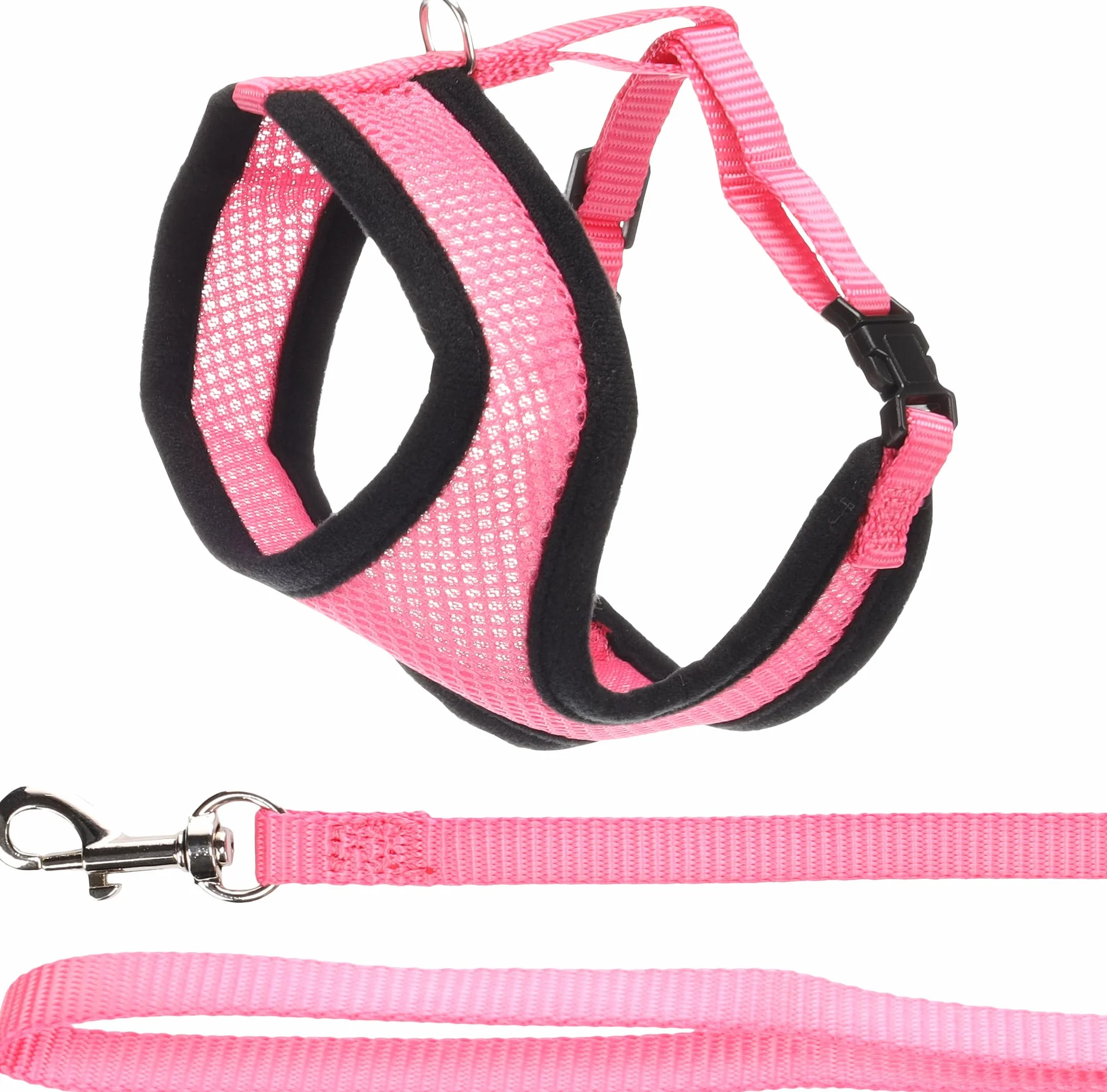 Harnais pour Chat Harms Rose avec Laisse 28cm 32-41cm 110cm Mesh Respirant Réglable