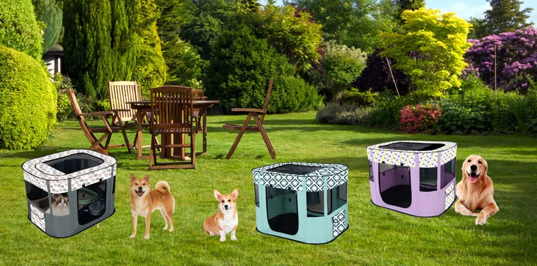 Parc Pliable pour Animaux de Compagnie, Chenil Tente pour Chien Chat, 90x70cm Gris
