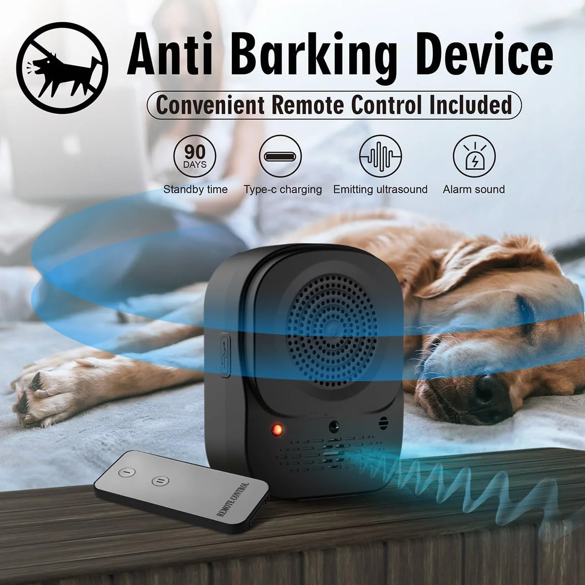 Anti Aboiement Chien Ultrason Automatique, 3 Modes Boitier Ultrason Étanche pour Petits Grands Chiens Extérieur Intérieur