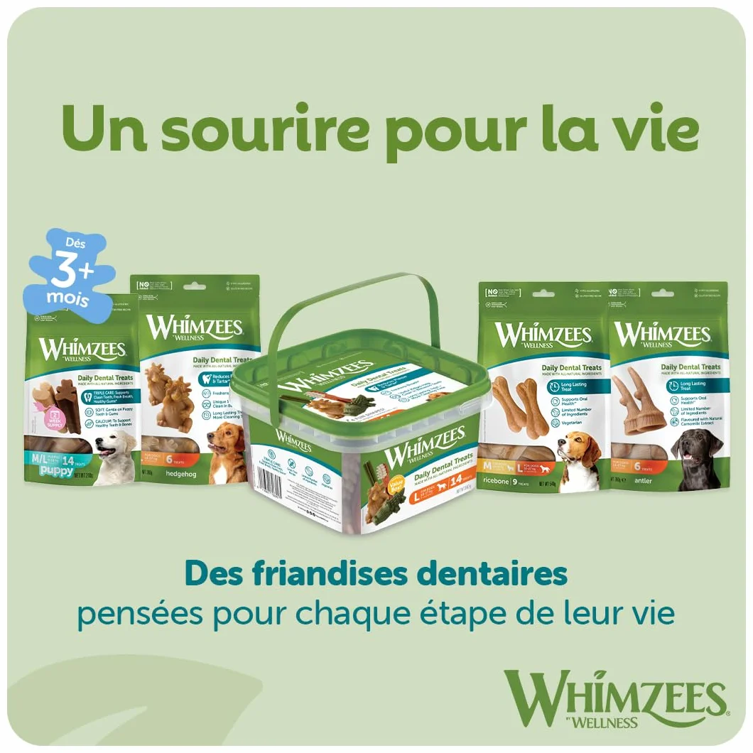 WHIMZEES Hérisson L, 6 Pièces – Friandises Naturelles pour Grands Chiens